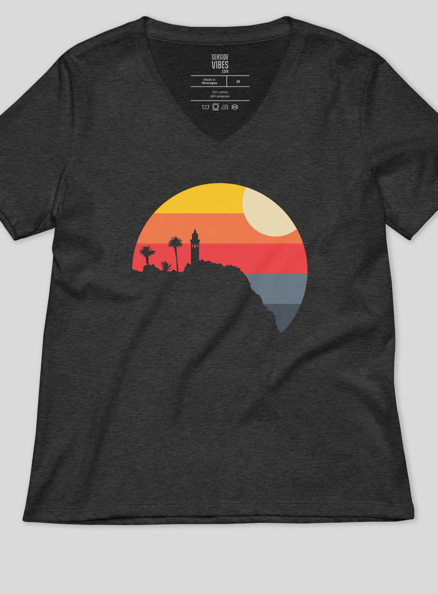 V-Neck: Point Vicente Sunset Tee - Dark Grey Heather