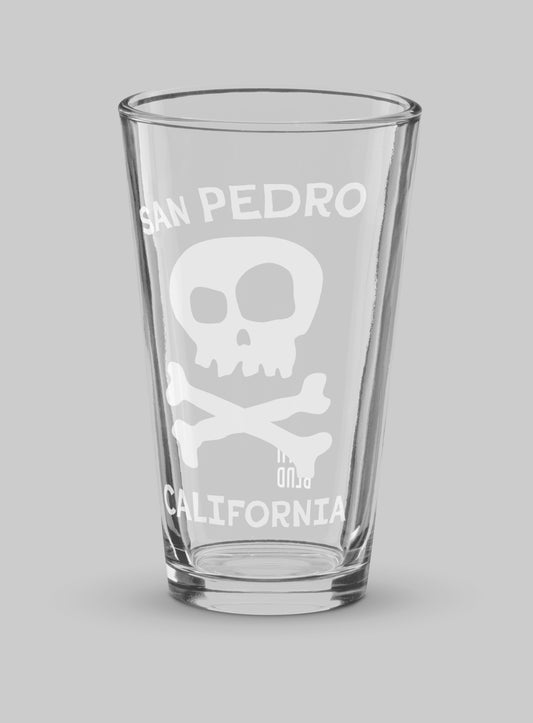 San Pedro Skull and Crossbones Pint Glass - 16 oz