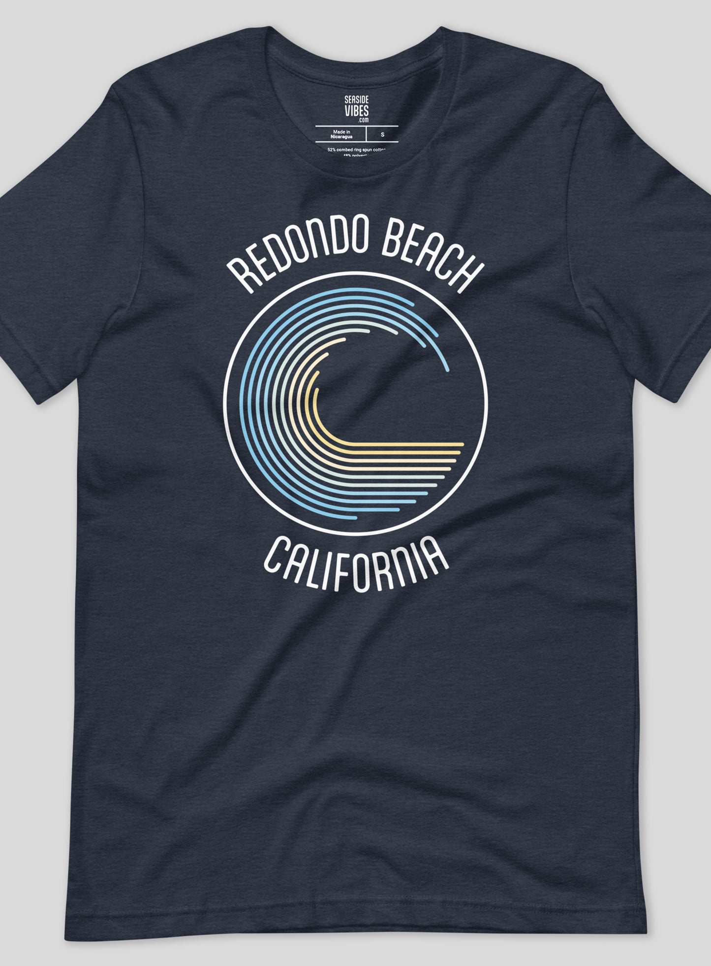 Unisex: Redondo Beach Sunset Curl Tee - Heather Navy