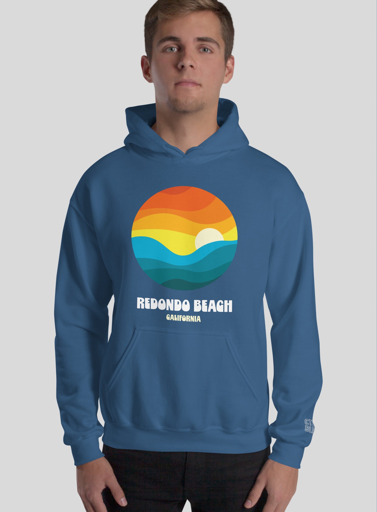 Unisex: Redondo Waves Pullover Hoodie - Indigo Blue