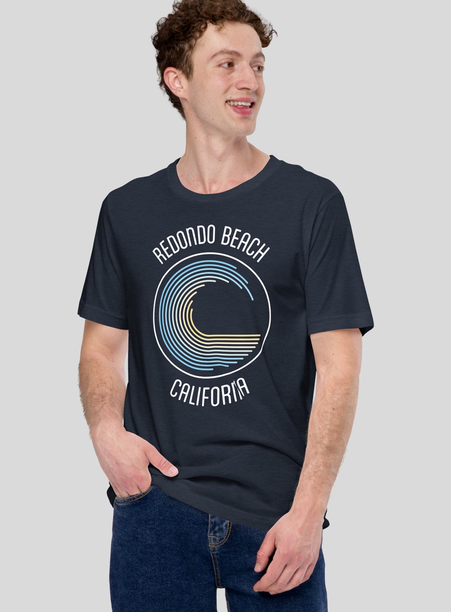 Unisex: Redondo Beach Sunset Curl Tee - Heather Navy