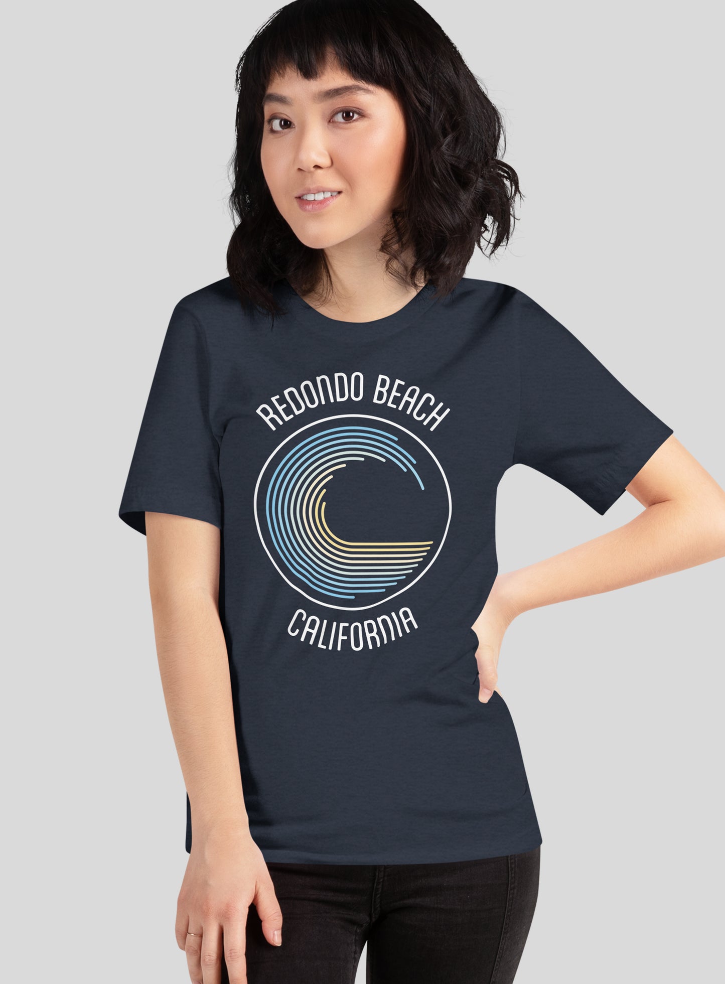 Unisex: Redondo Beach Sunset Curl Tee - Heather Navy