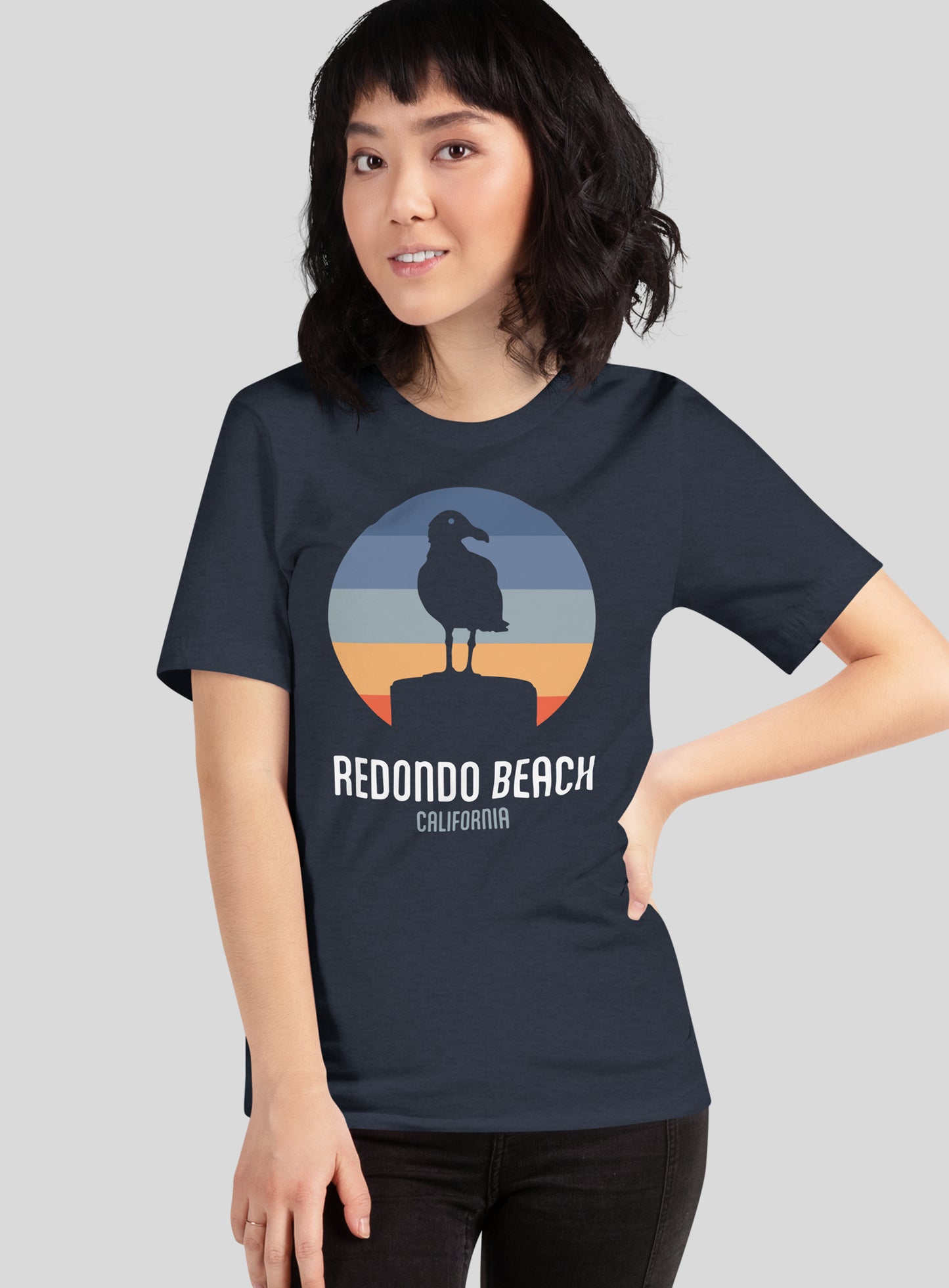 Unisex: Redondo Beach Seagull Tee - Heather Navy