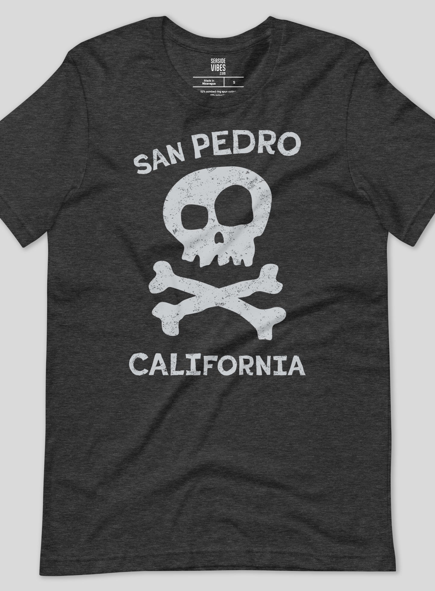 Unisex: San Pedro Skull and Crossbones Tee - Dark Grey Heather