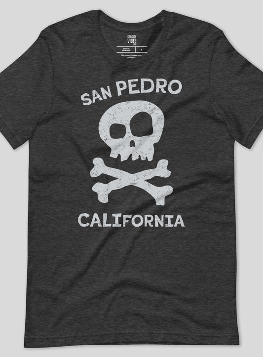 Unisex: San Pedro Skull and Crossbones Tee - Dark Grey Heather