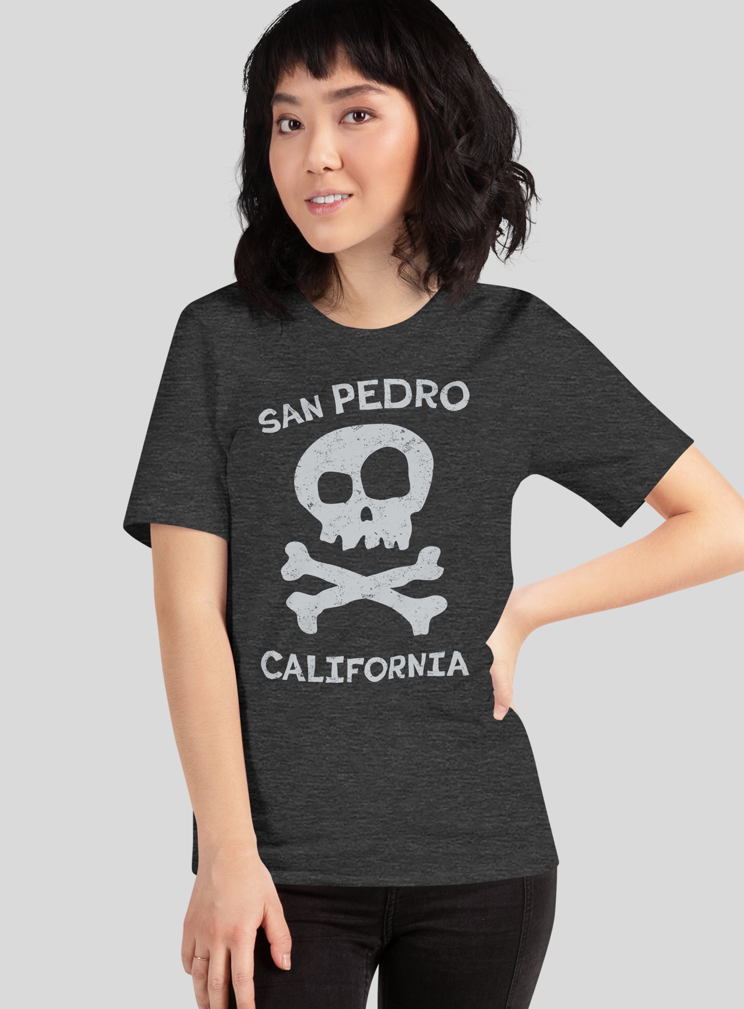 Unisex: San Pedro Skull and Crossbones Tee - Dark Grey Heather