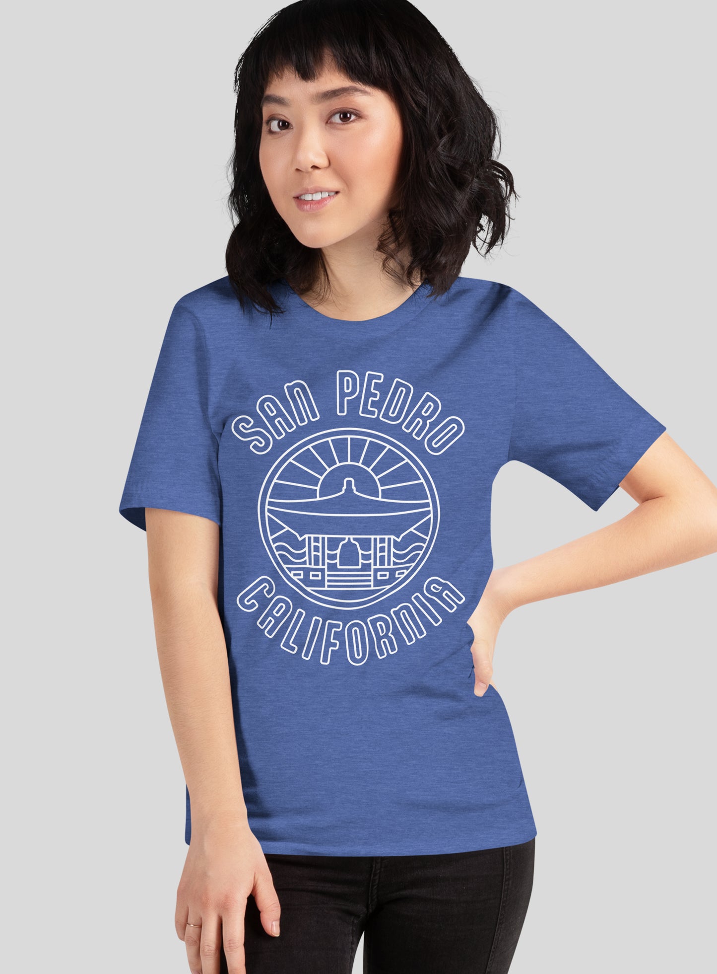 Unisex: San Pedro - Korean Bell of Friendship Tee - Heather True Royal