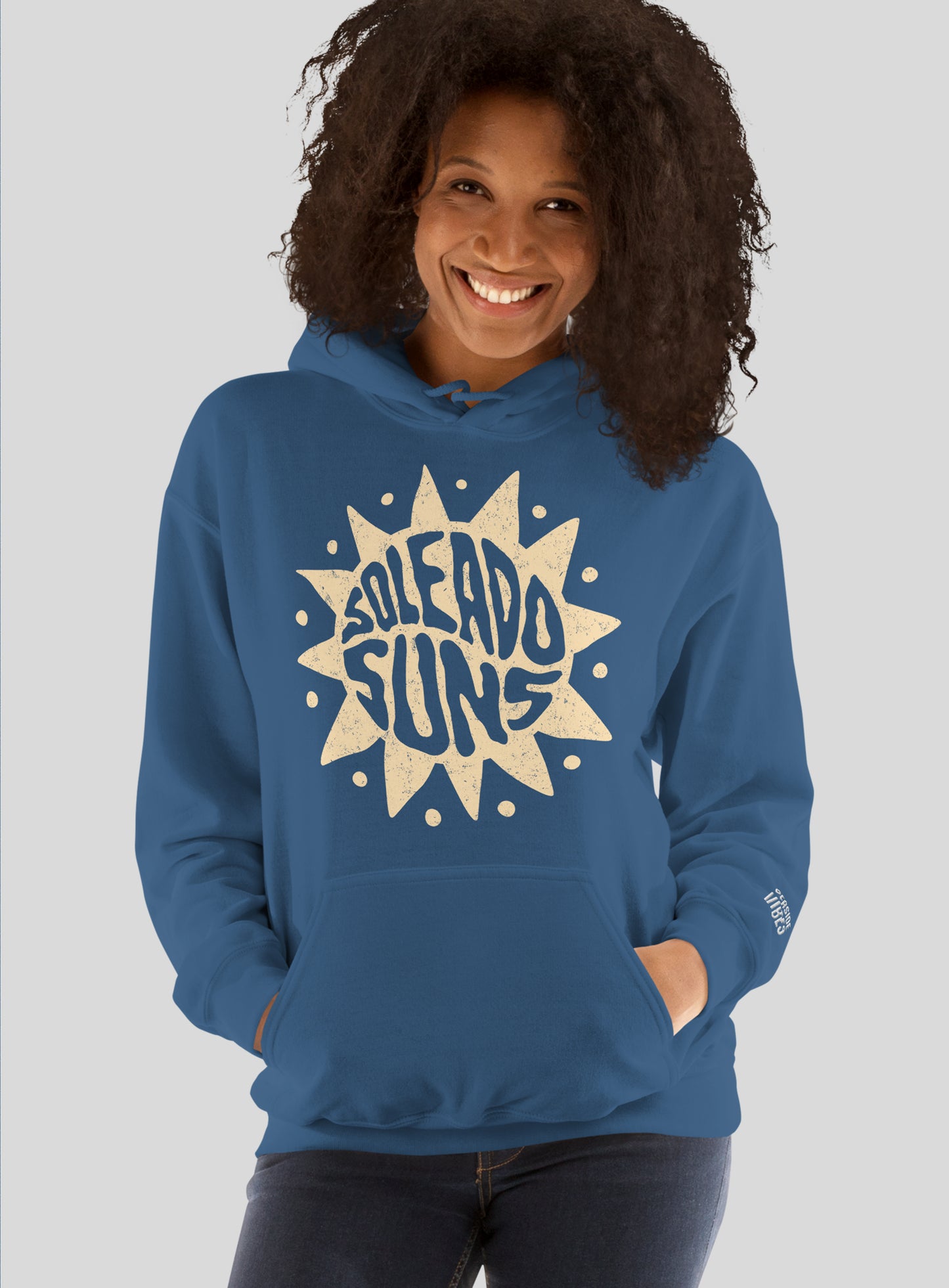 Unisex: Soleado Groovy Suns Pullover Hoodie - Indigo Blue