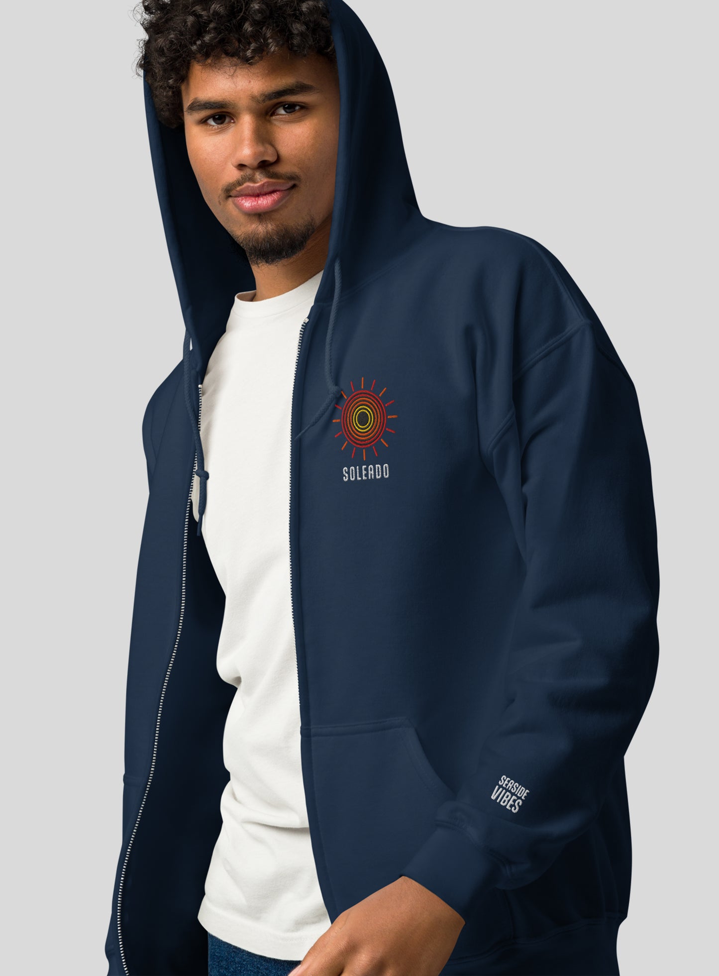 Unisex: Soleado Swirl Zip Hoodie (Embroidered) - Navy