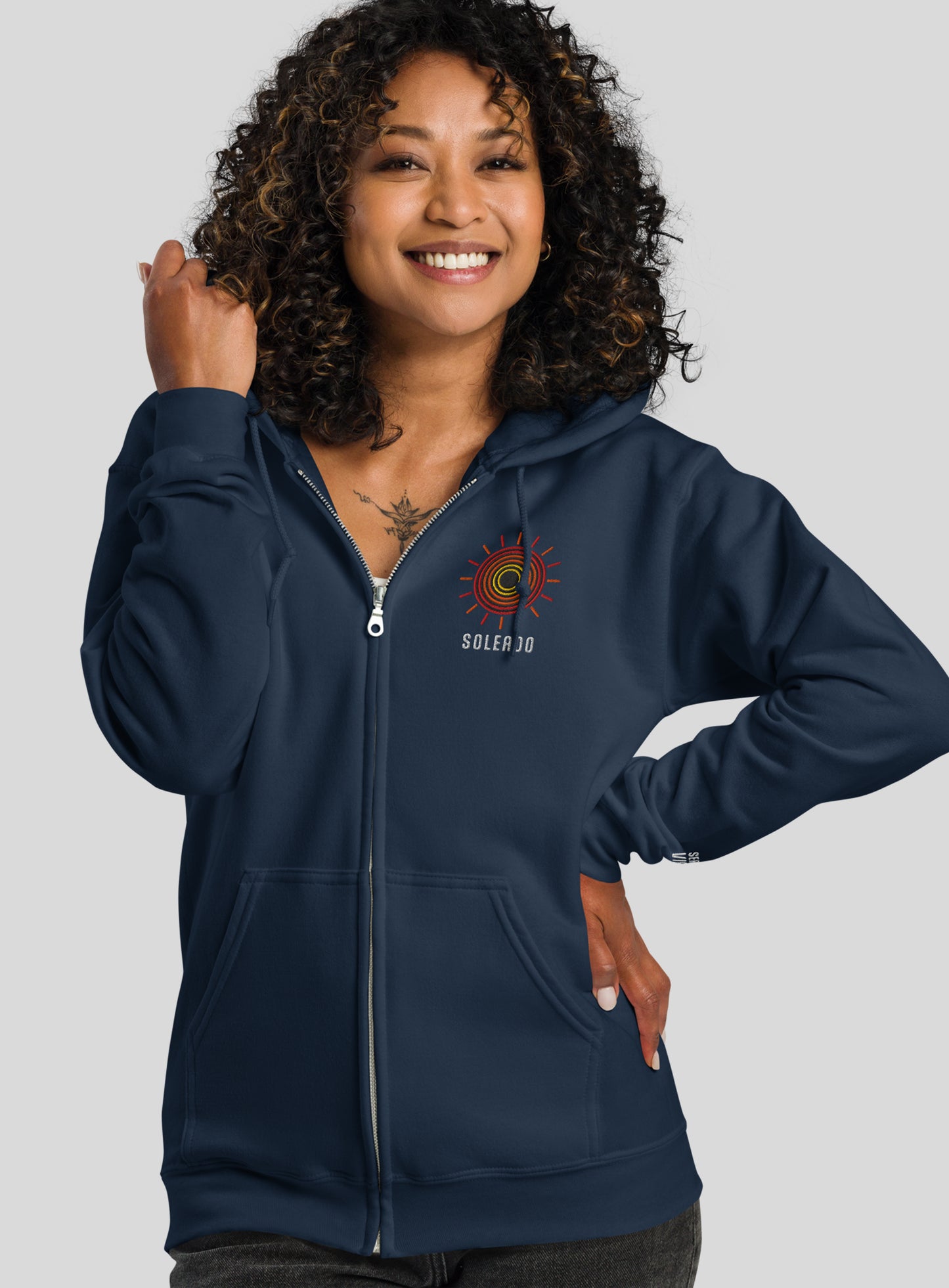 Unisex: Soleado Swirl Zip Hoodie (Embroidered) - Navy