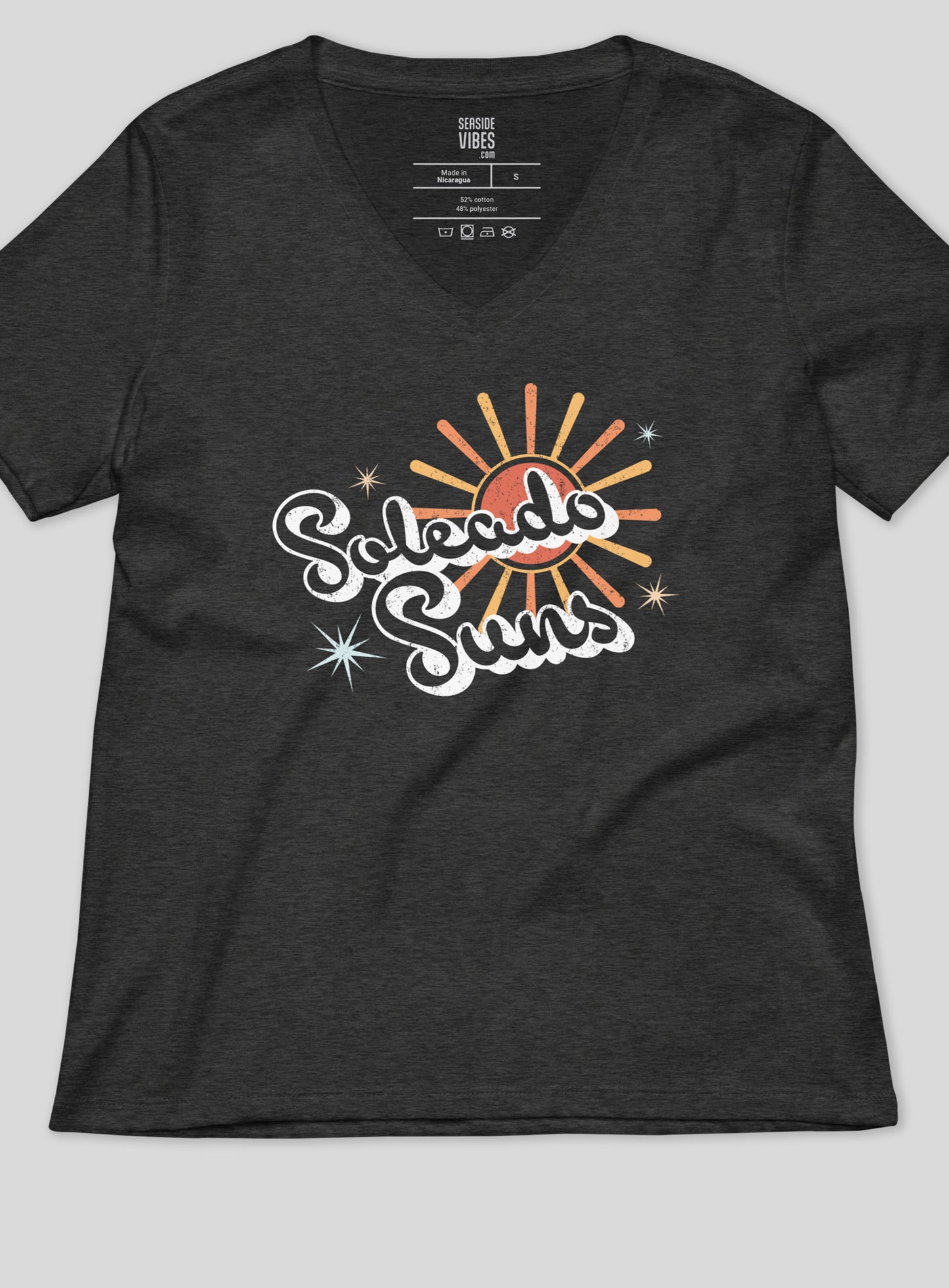 V-Neck: Soleado 70s Vibes Tee - Dark Grey Heather