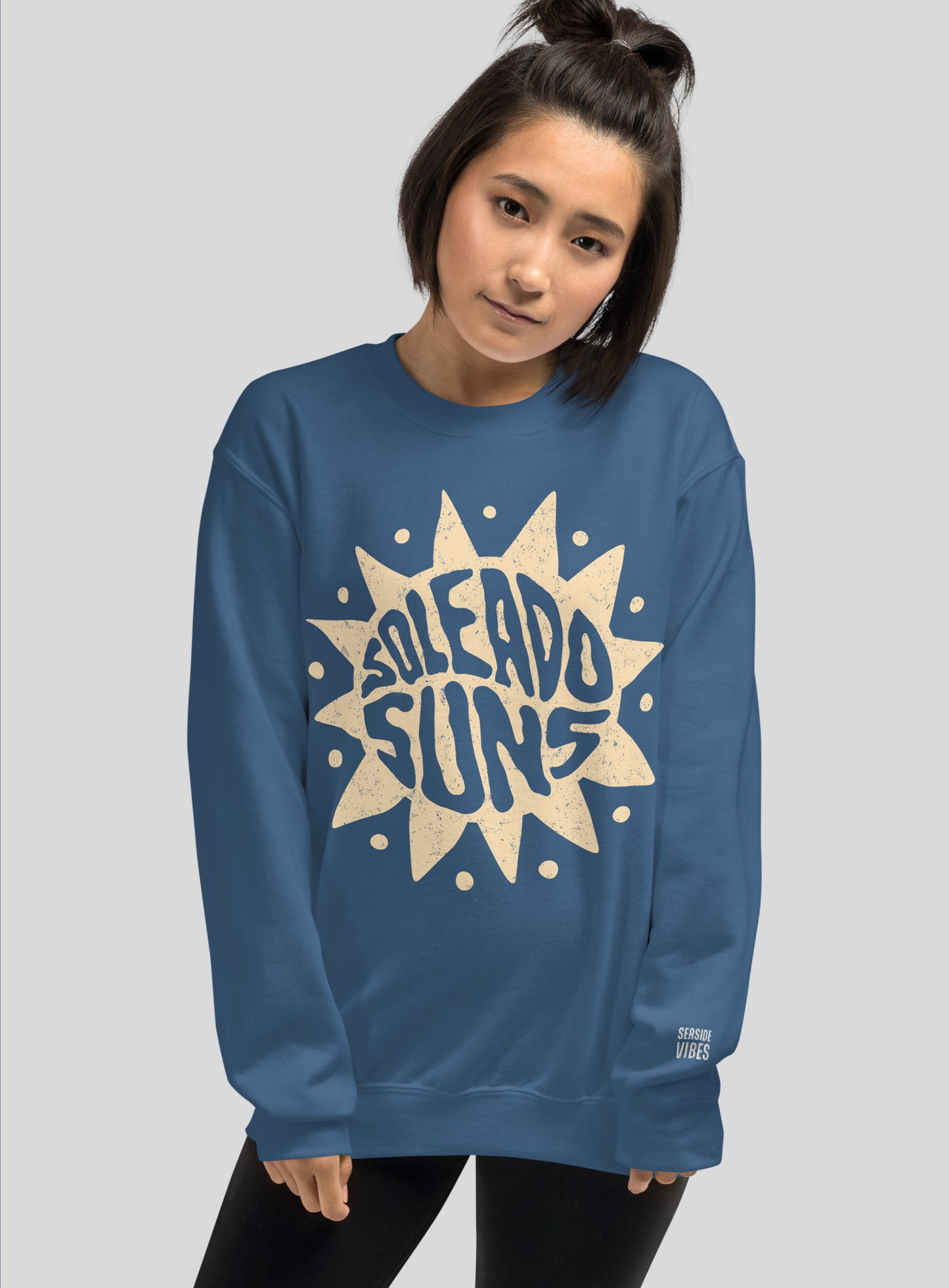 Unisex: Soleado Groovy Suns Crew Neck Sweatshirt - Indigo Blue