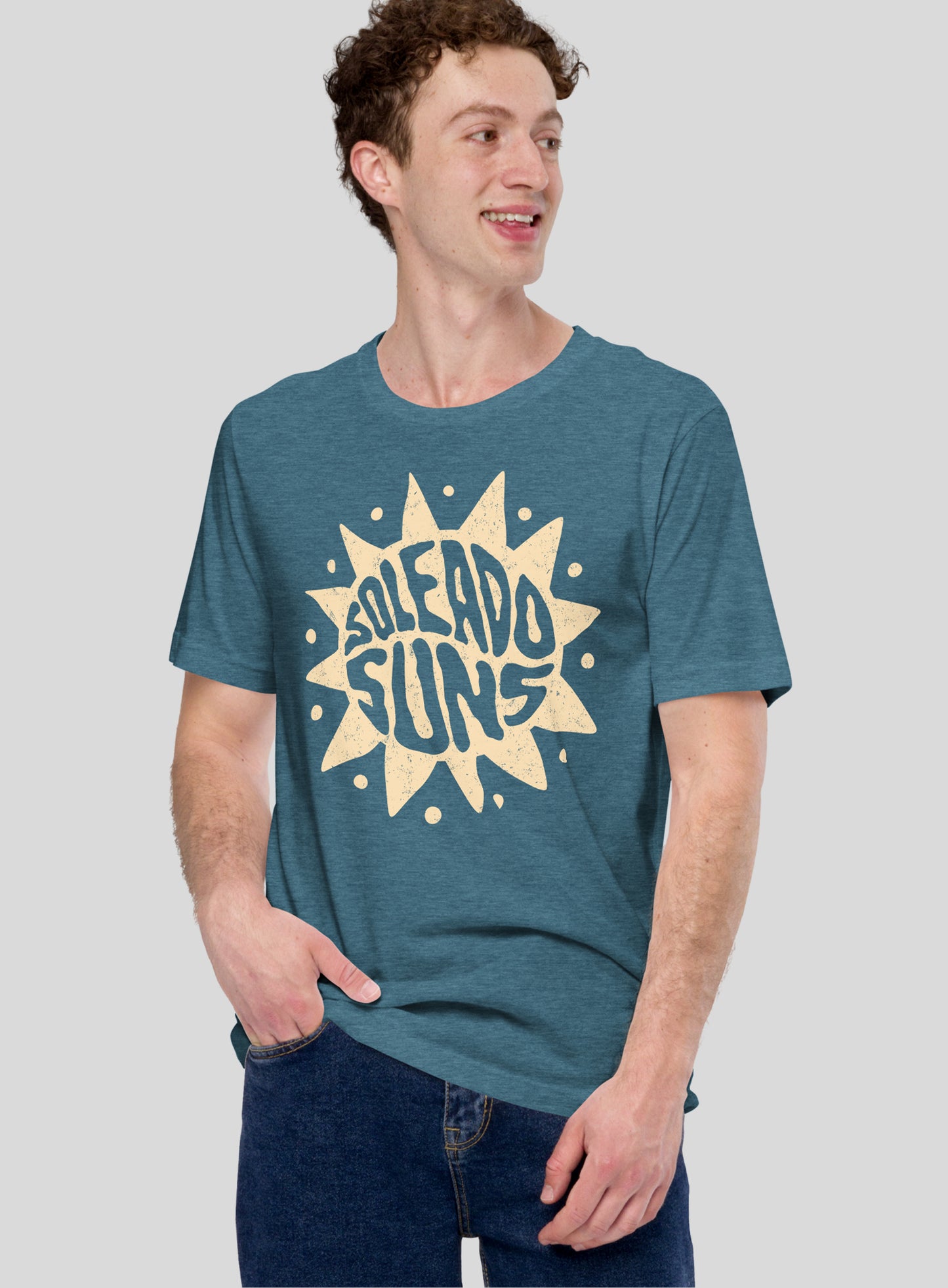 Unisex: Soleado Groovy Suns Tee - Heather Deep Teal