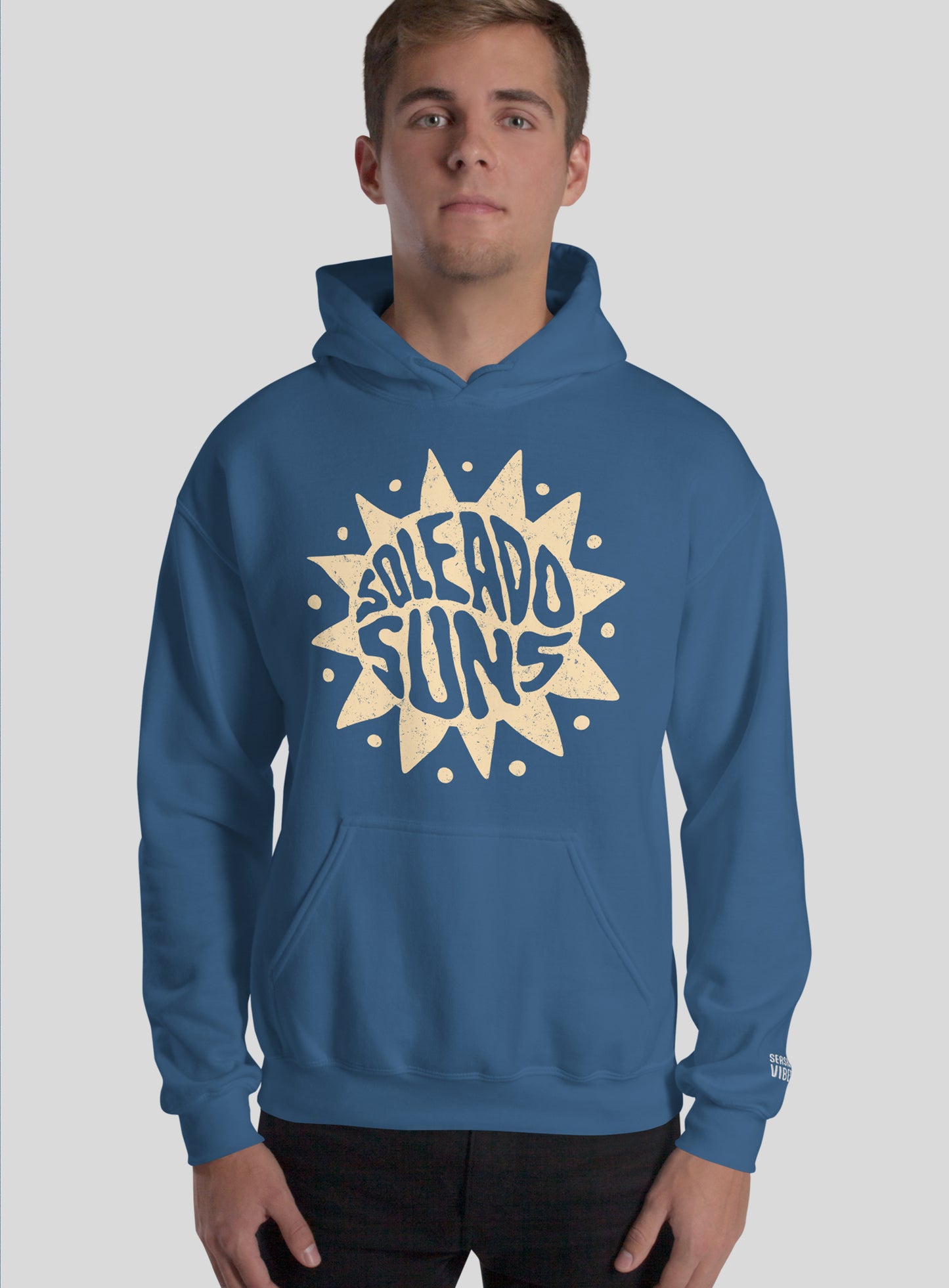 Unisex: Soleado Groovy Suns Pullover Hoodie - Indigo Blue