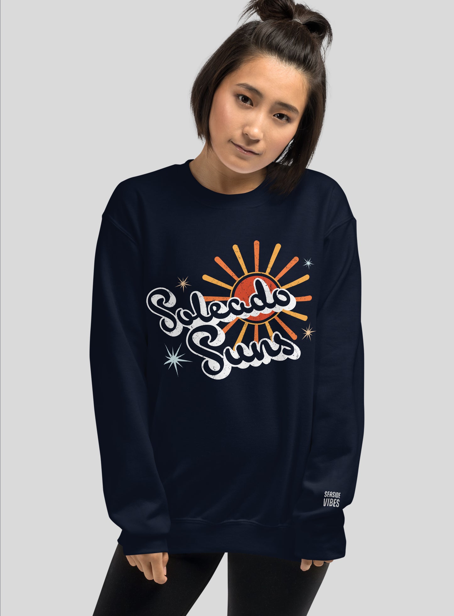 Unisex: Soleado 70s Vibes Crew Neck Sweatshirt - Navy