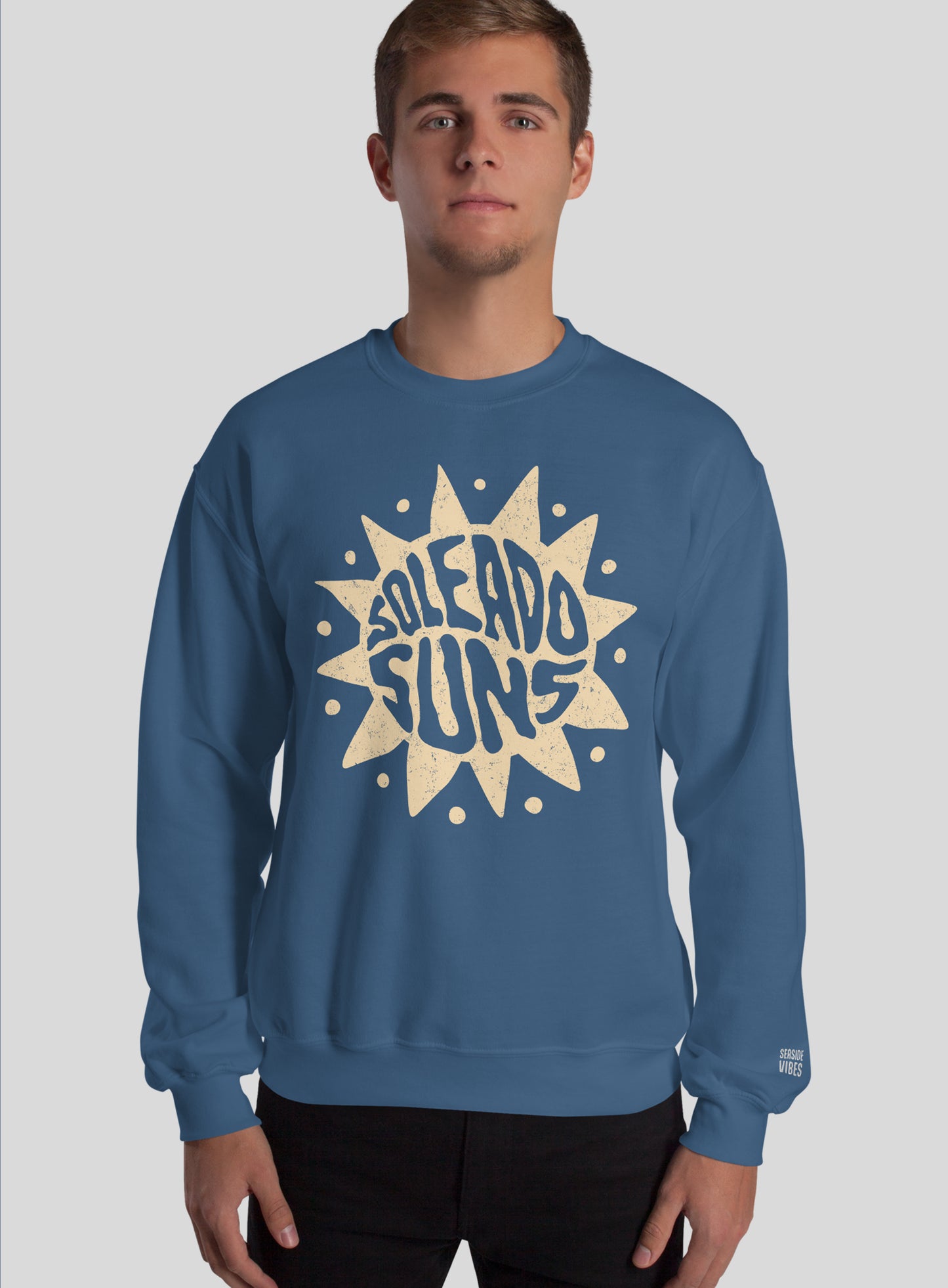 Unisex: Soleado Groovy Suns Crew Neck Sweatshirt - Indigo Blue