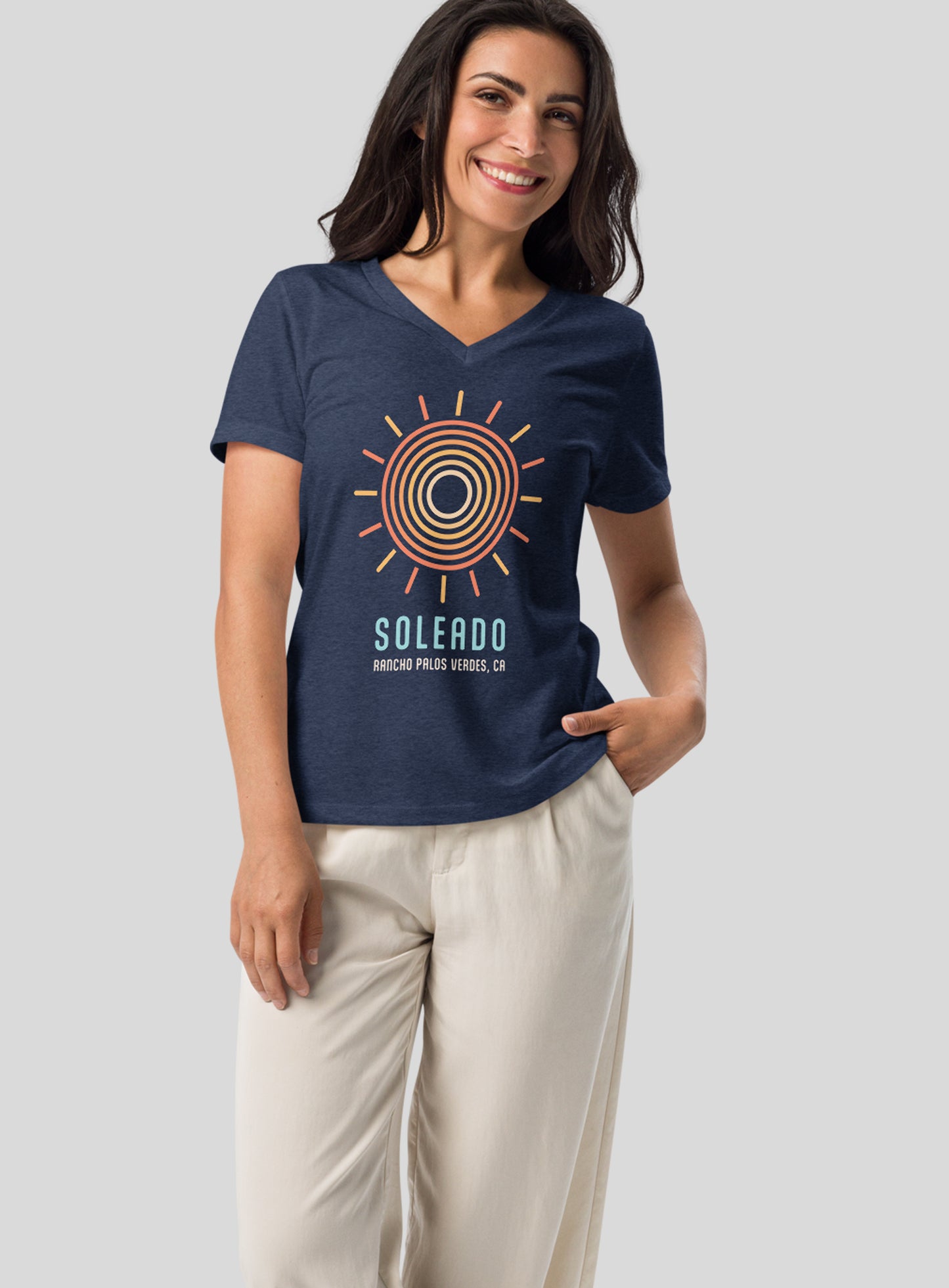 V-Neck: Soleado Swirl Tee - Heather Navy