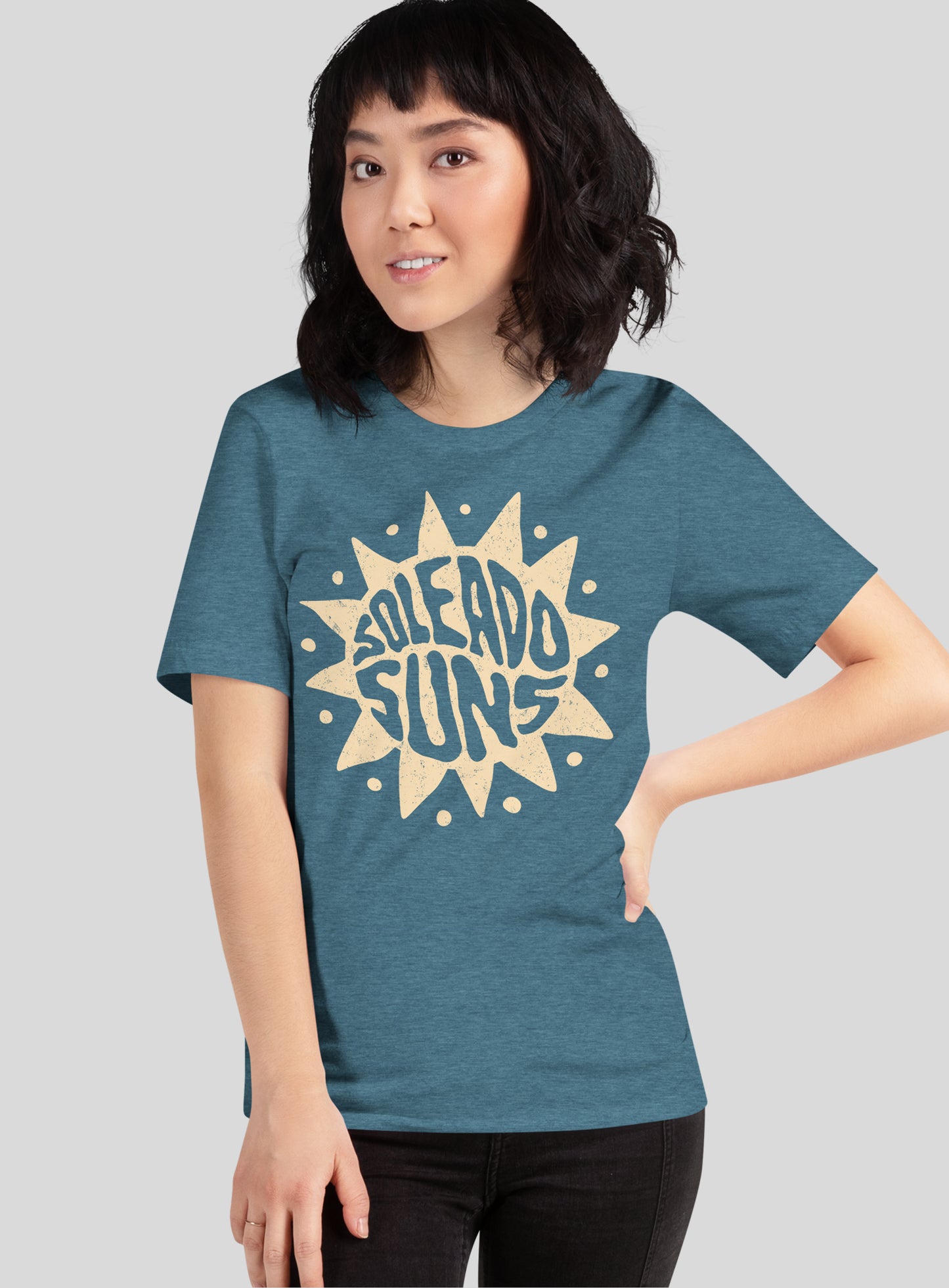 Unisex: Soleado Groovy Suns Tee - Heather Deep Teal