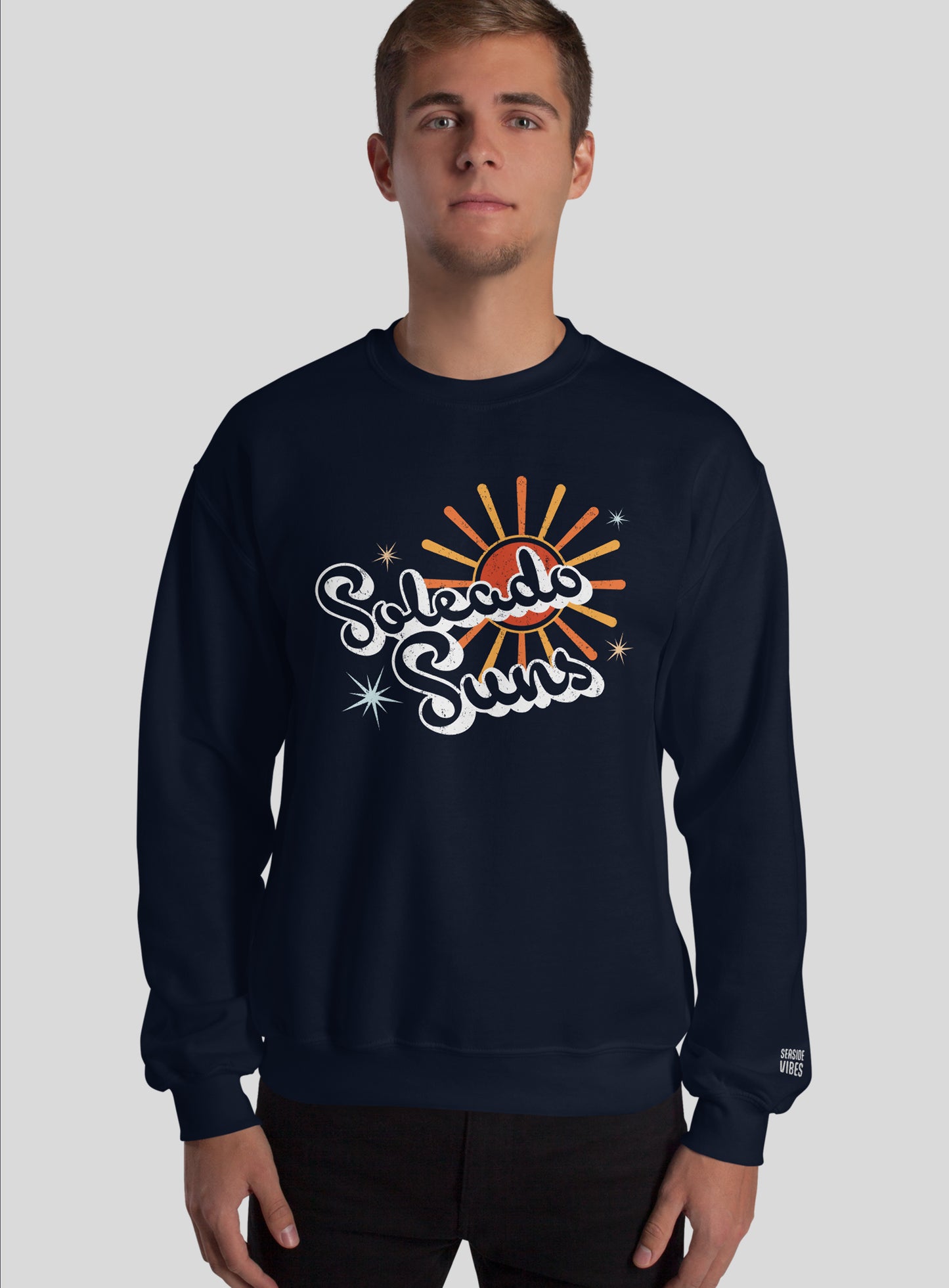 Unisex: Soleado 70s Vibes Crew Neck Sweatshirt - Navy