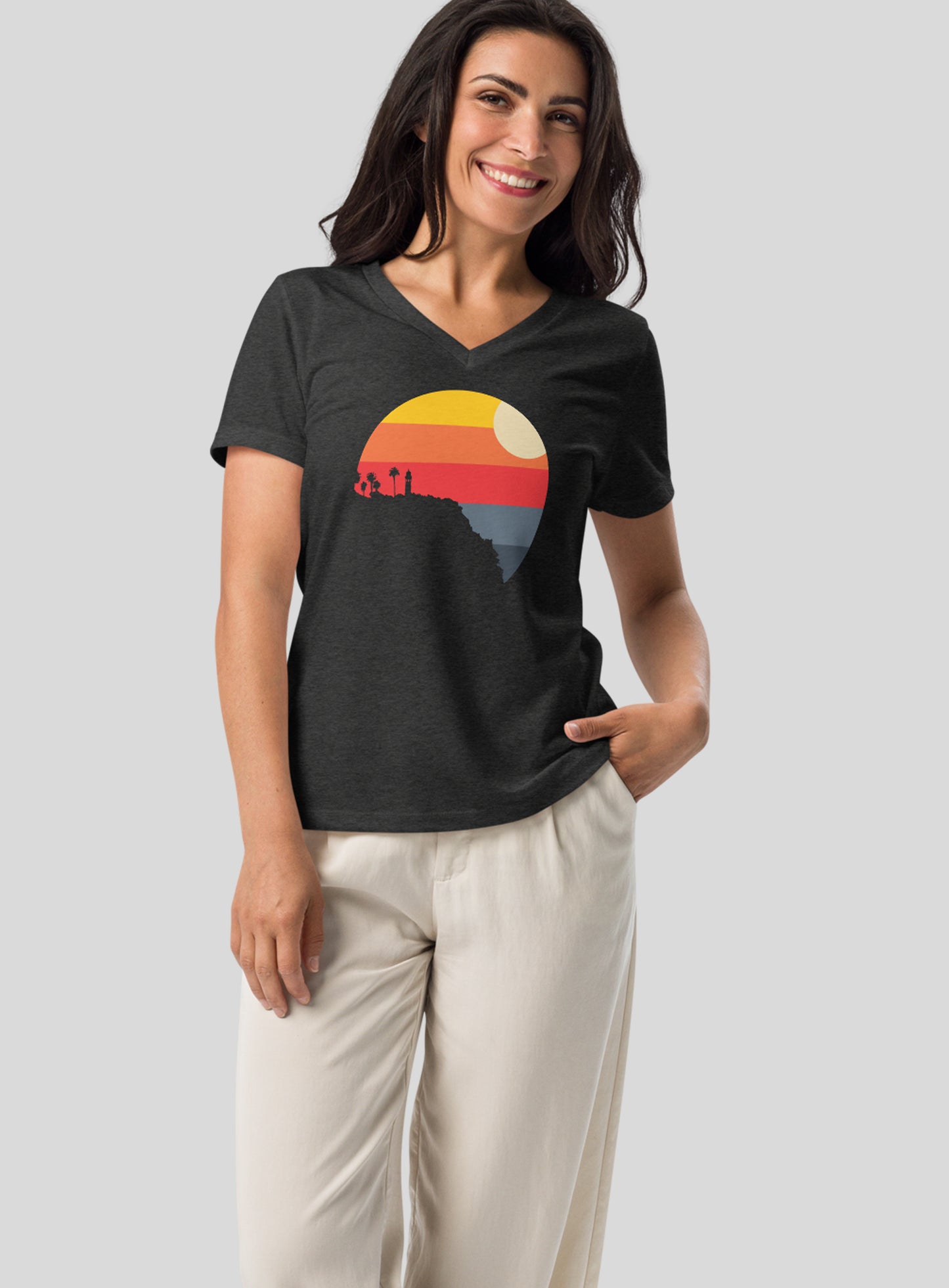 V-Neck: Point Vicente Sunset - Dark Grey Heather