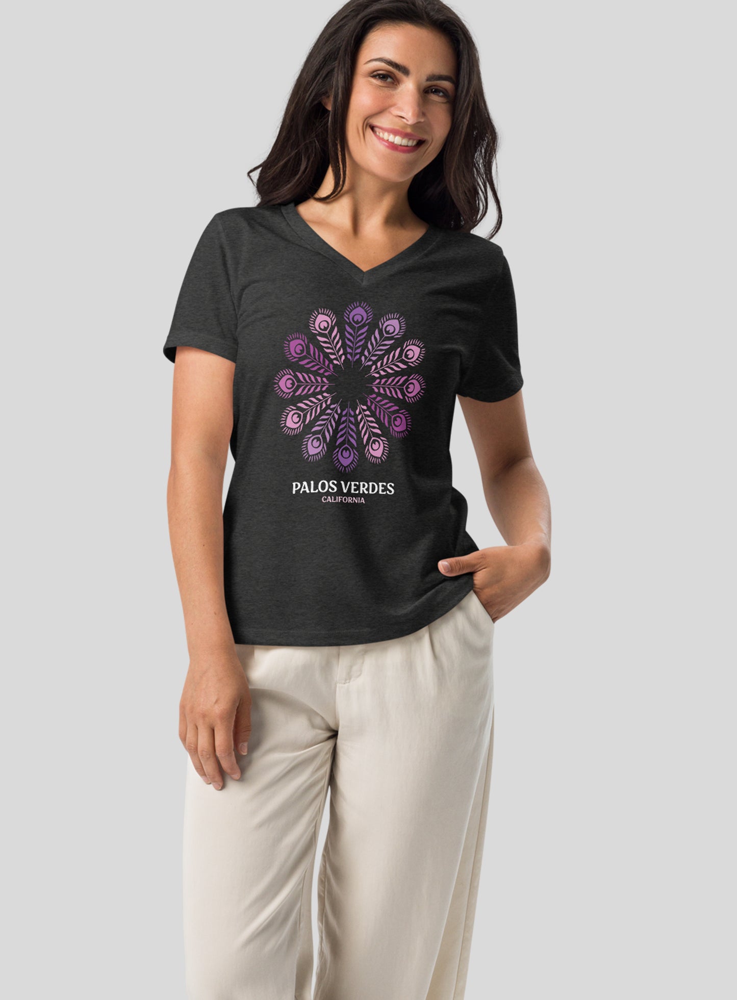 V-Neck: Palos Verdes Feathers - Dark Grey Heather