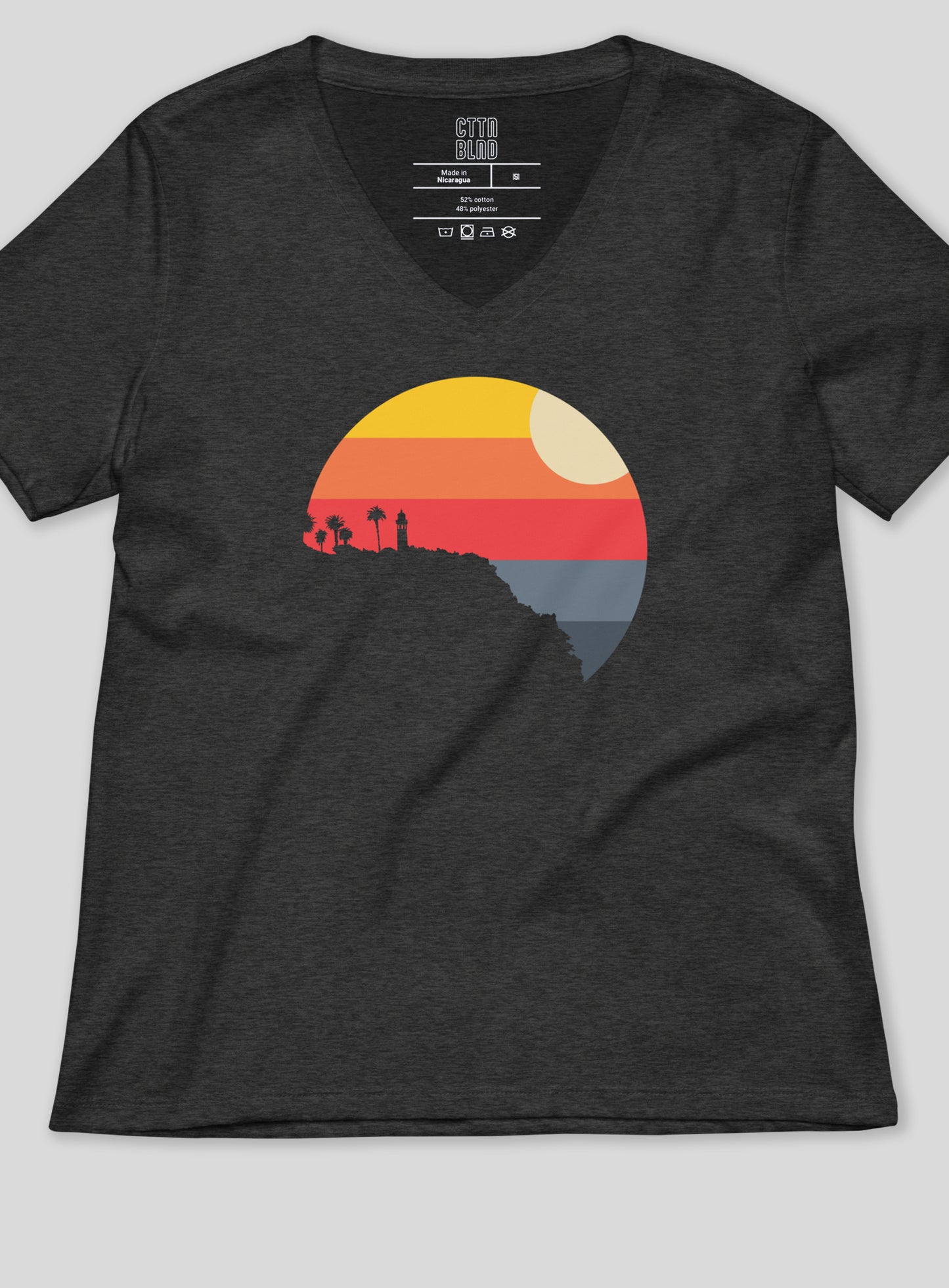 V-Neck: Point Vicente Sunset - Dark Grey Heather