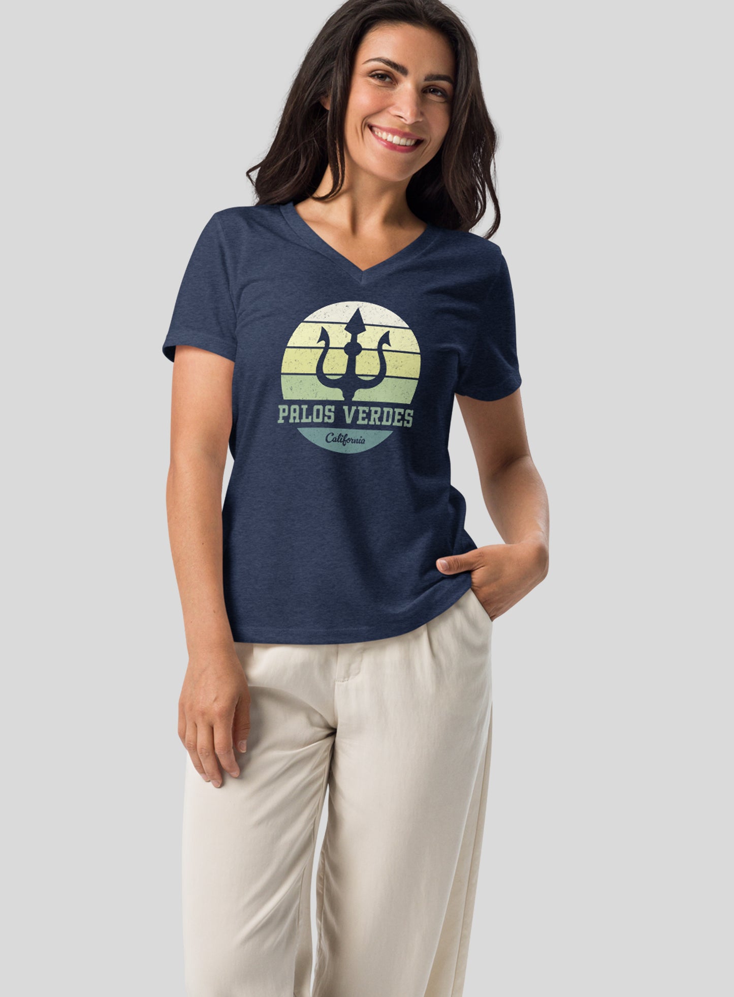 V-Neck: Palos Verdes Trident - Heather Navy