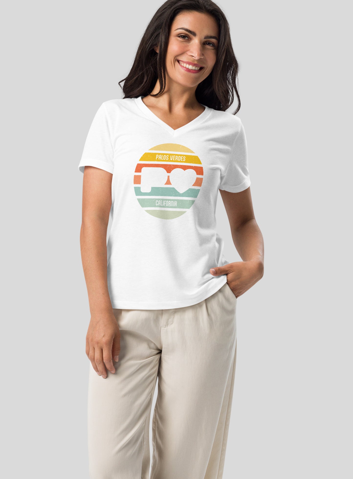 V-Neck: Palos Verdes Sunset - White