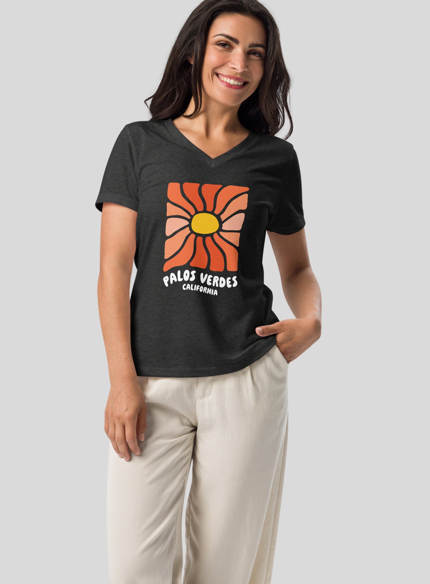 V-Neck: Palos Verdes Wavy Sun - Dark Grey Heather