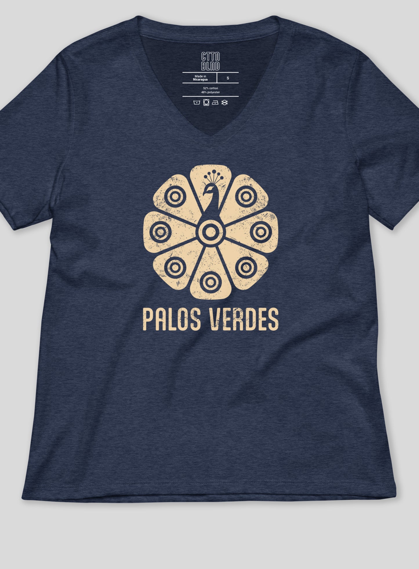 V-Neck: Tribal Peacock - Heather Navy