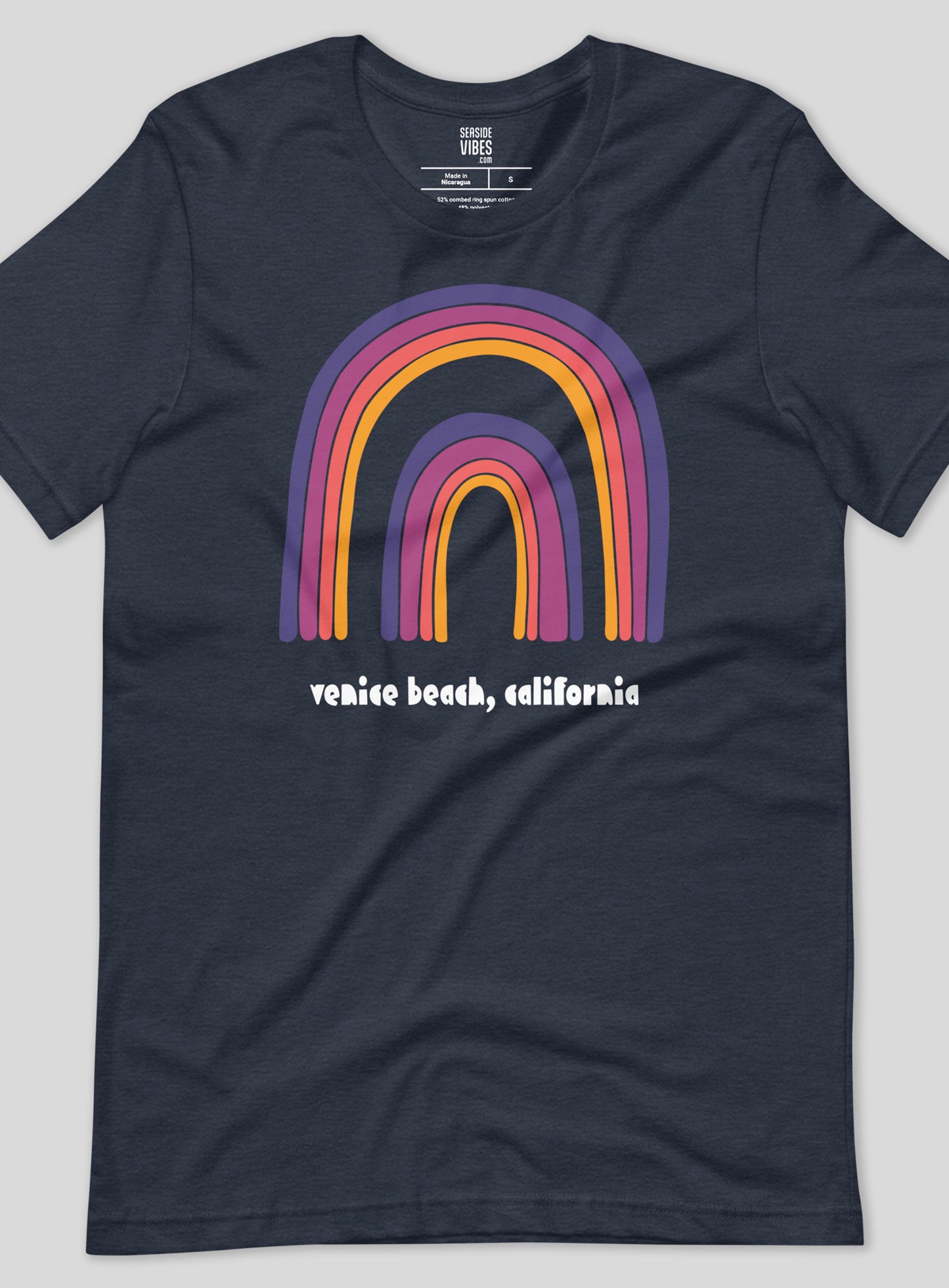 Unisex: Venice Beach Double Rainbow Tee - Heather Navy