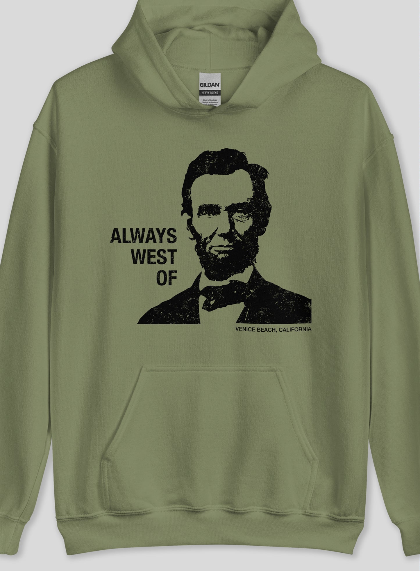 Unisex: Always West of Lincoln Pullover Hoodie - Olive