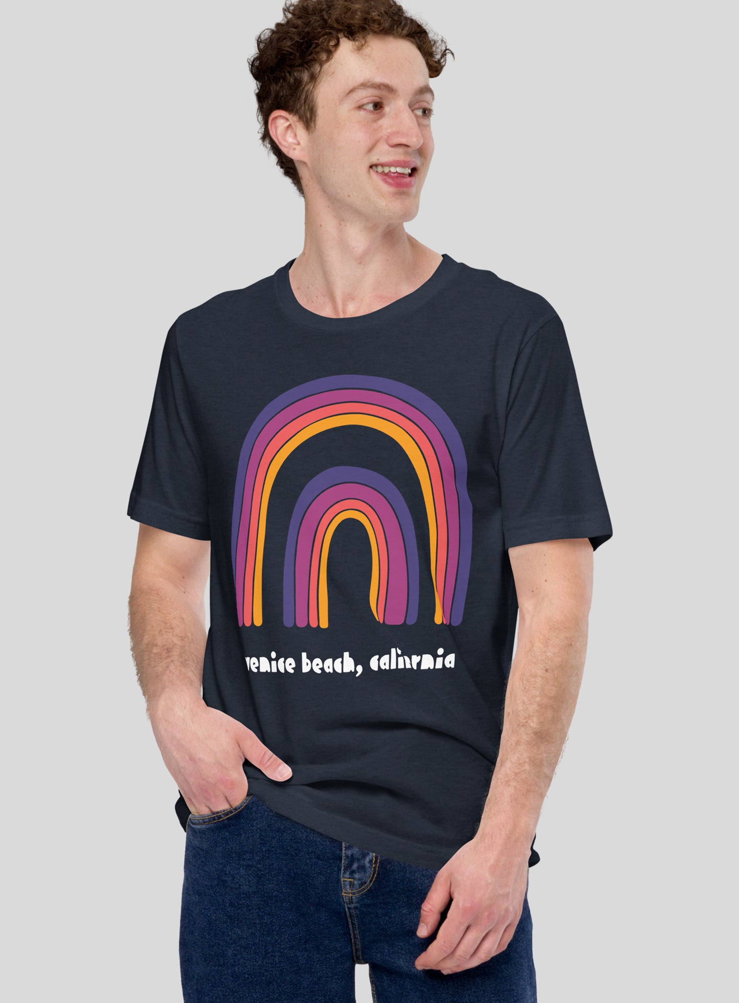 Unisex: Venice Beach Double Rainbow Tee - Heather Navy