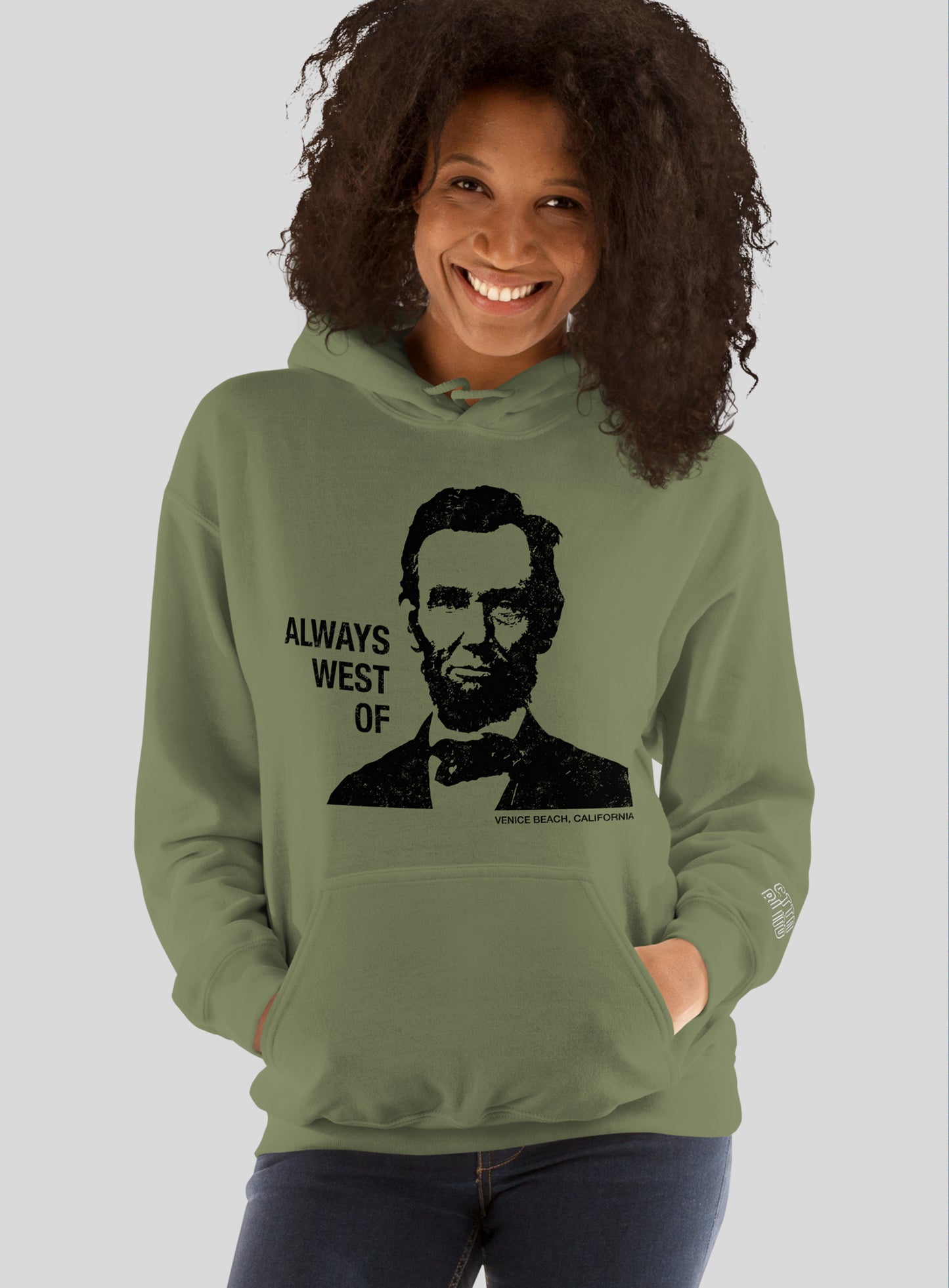 Unisex: Always West of Lincoln Pullover Hoodie - Olive