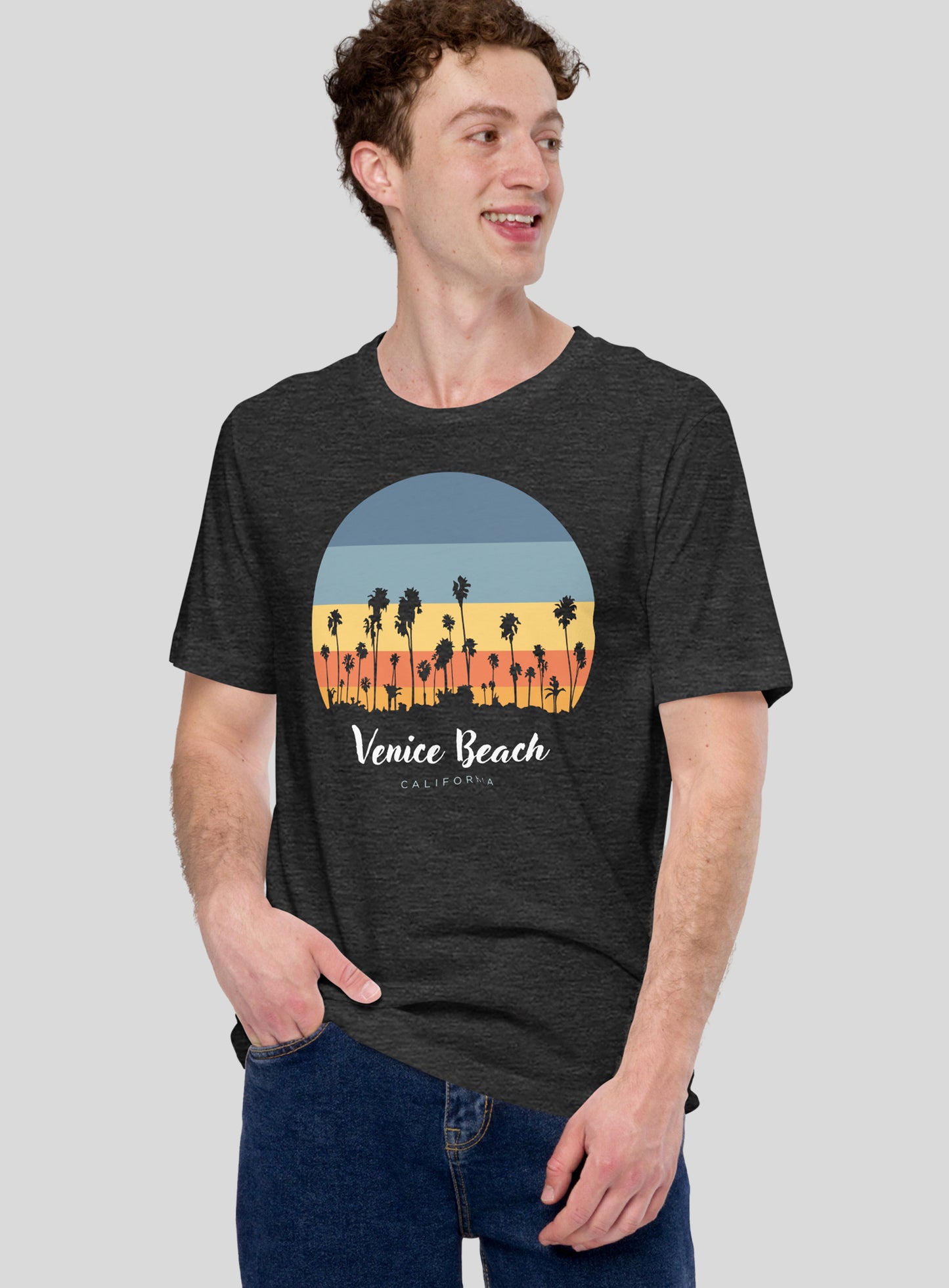 Unisex: Venice Beach Sunset Tee - Dark Grey Heather