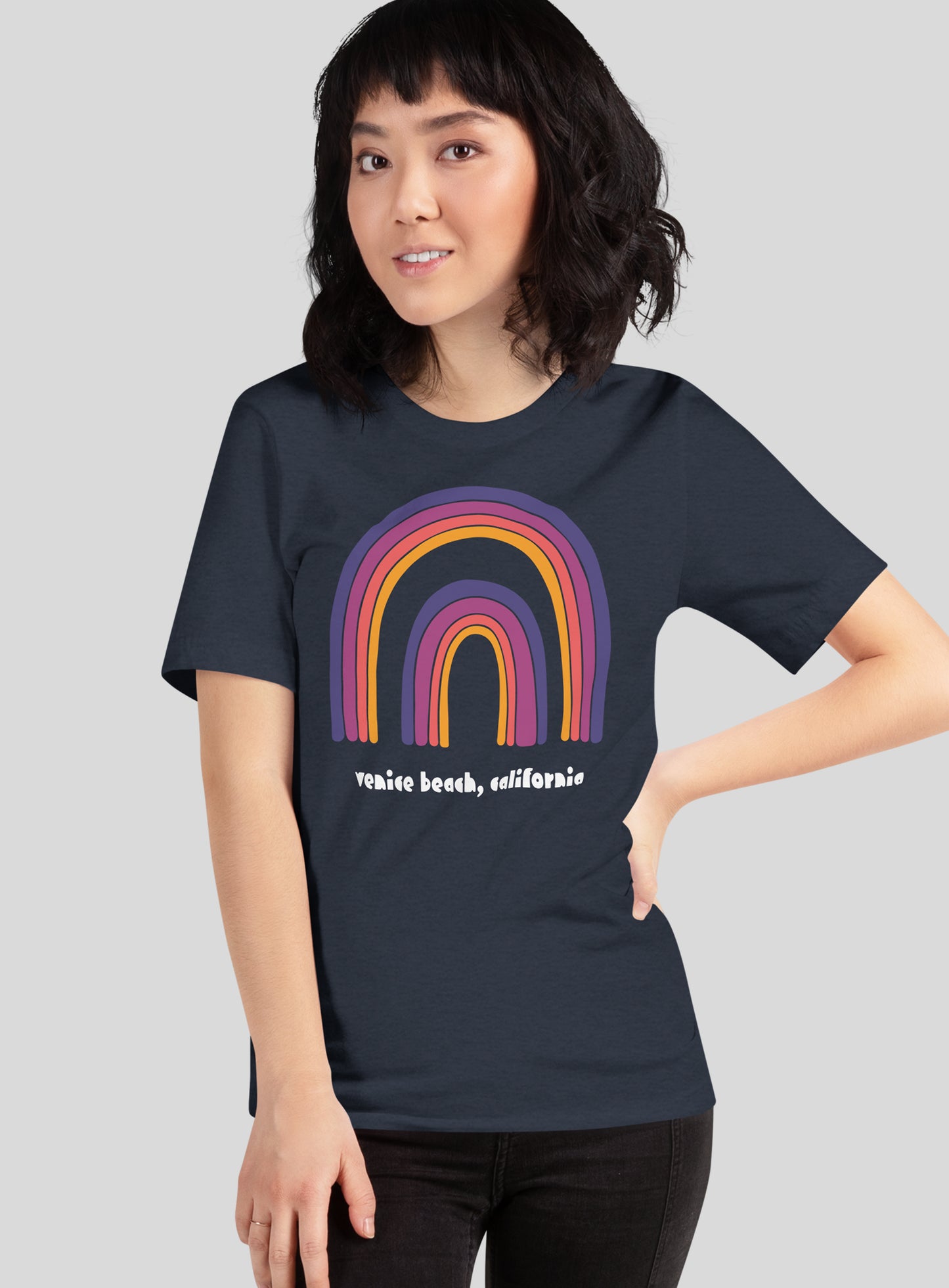 Unisex: Venice Beach Double Rainbow Tee - Heather Navy