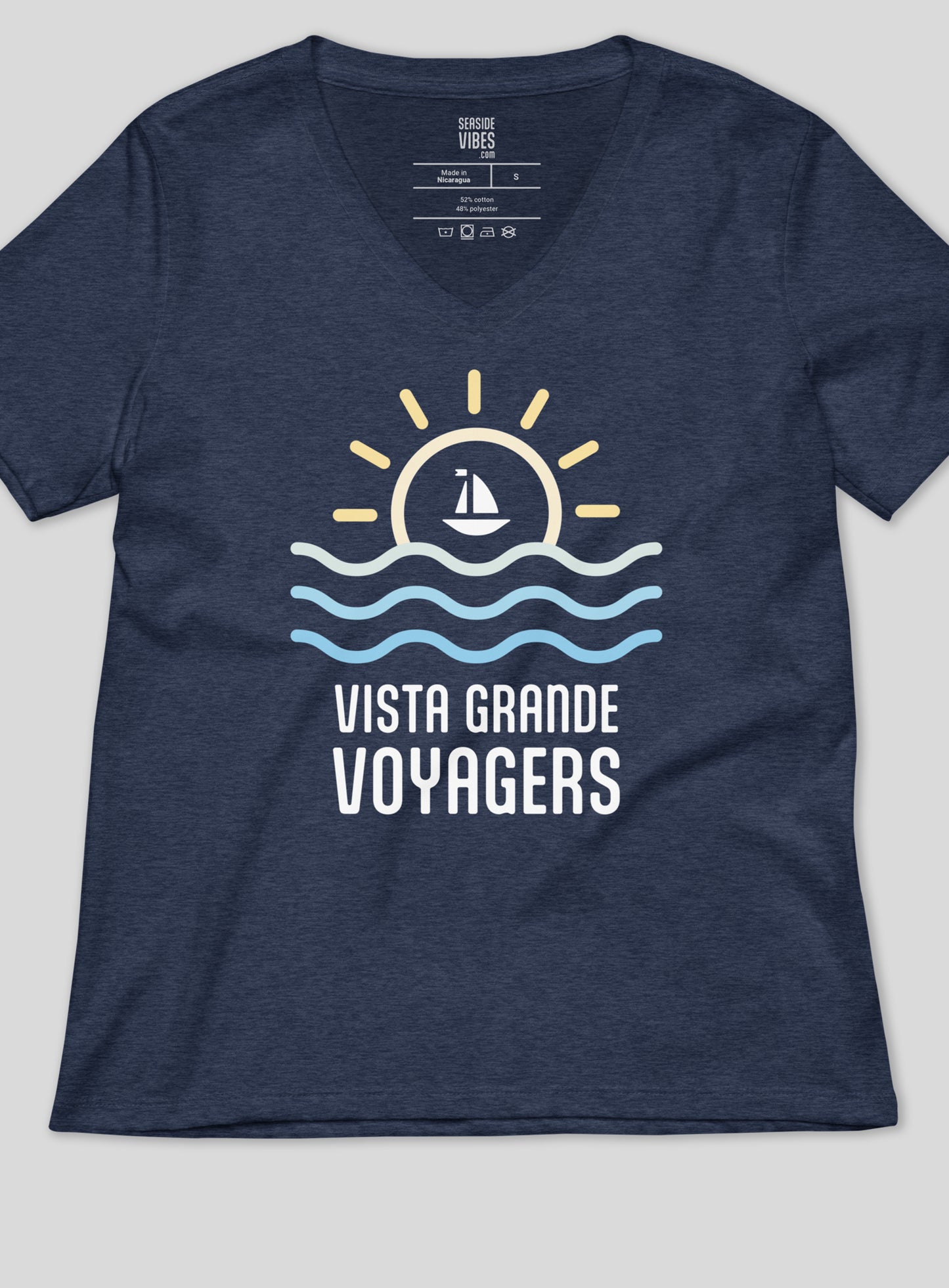 V-Neck: VG Voyagers Sun Tee - Heather Navy