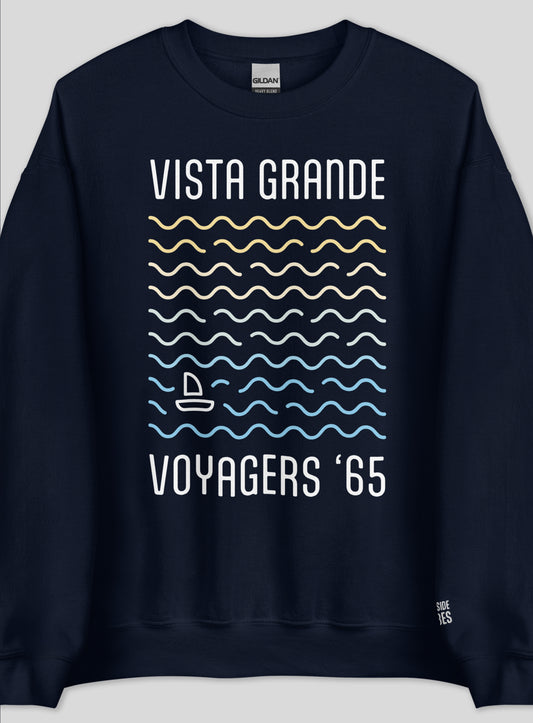 Unisex: Vista Grande Waves Crew Neck Sweatshirt - Navy