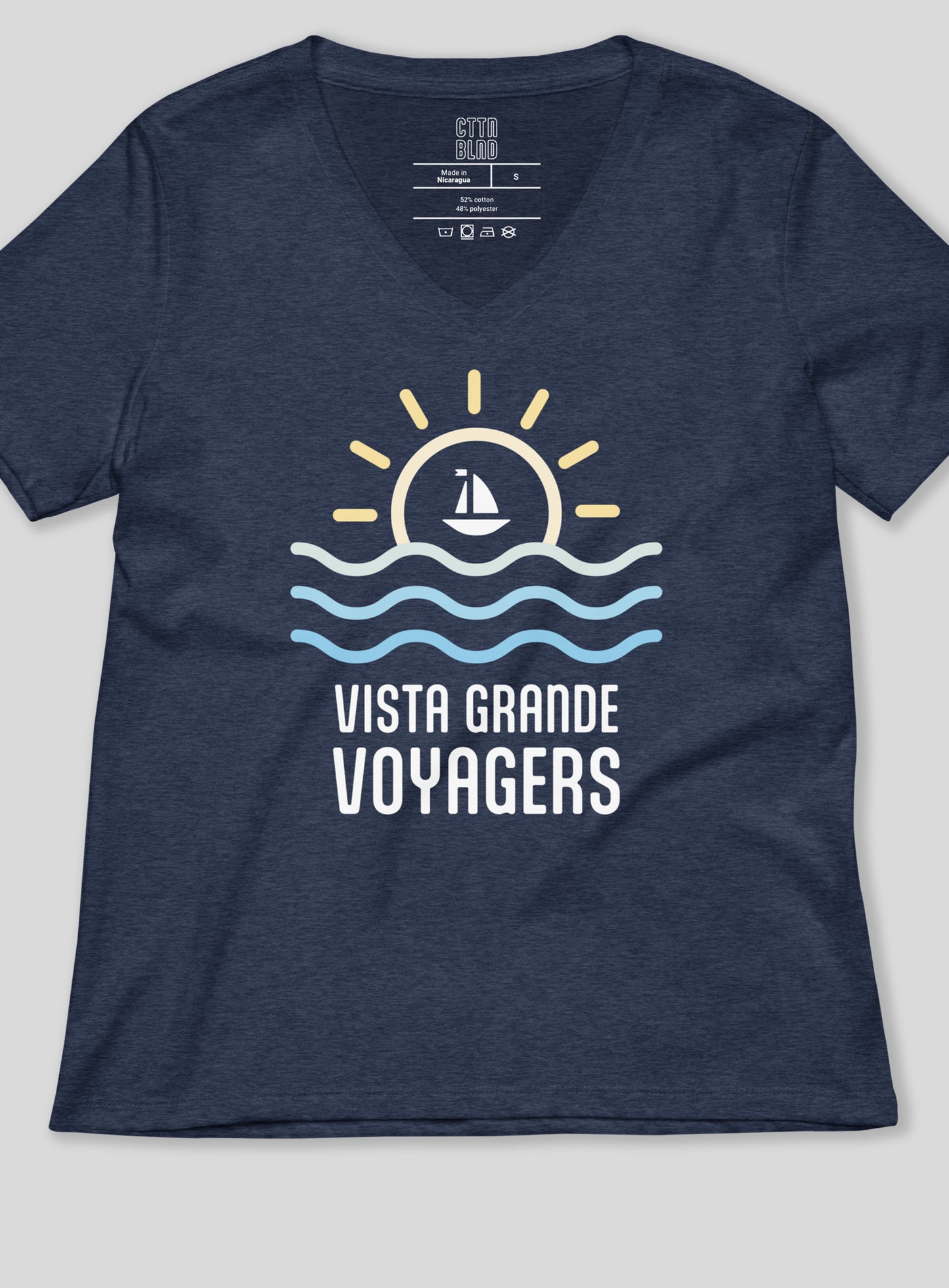 V-Neck: VG Voyagers Sun Tee - Heather Navy