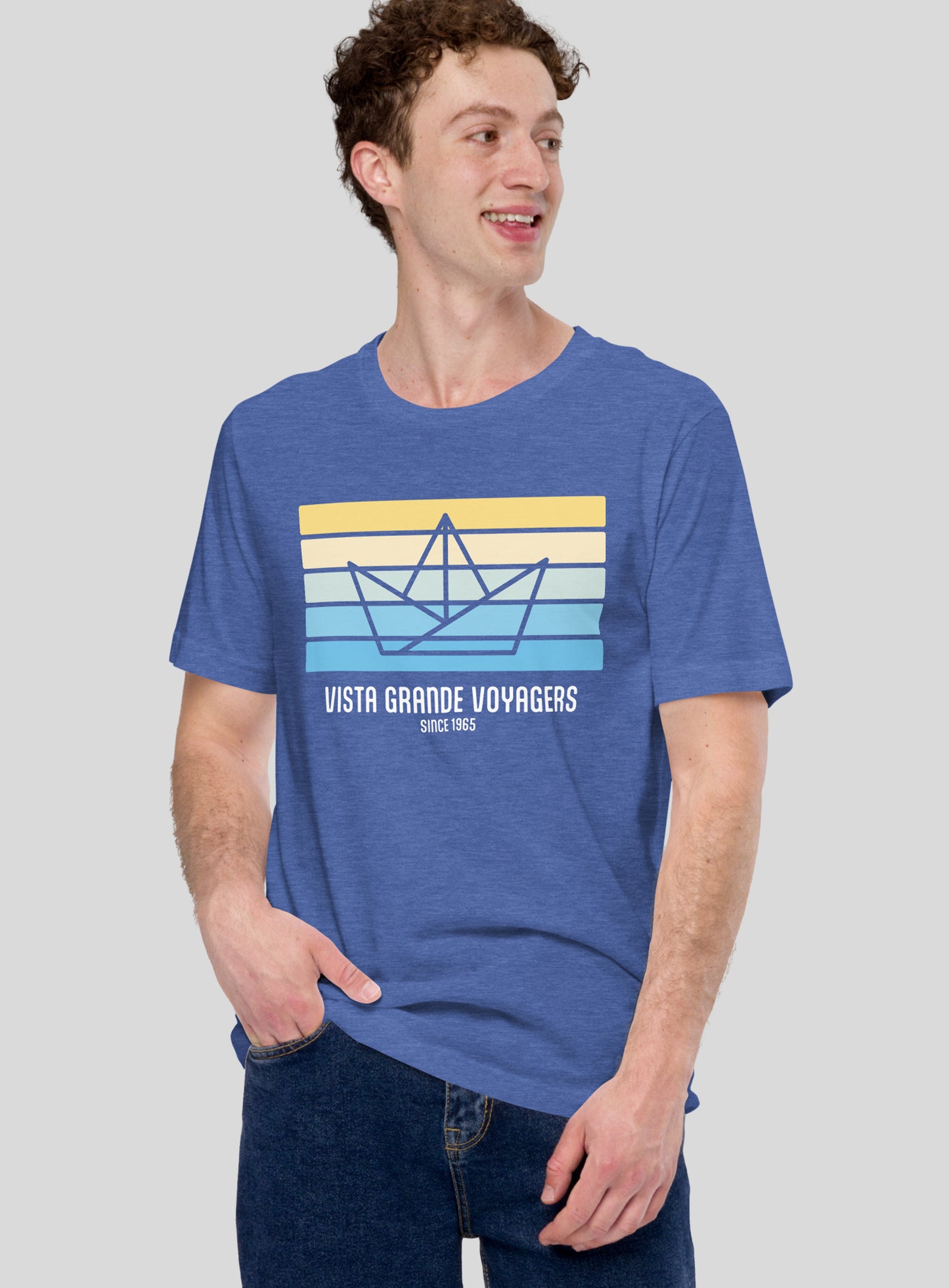 Unisex: VG Origami Boat Tee - Heather True Royal