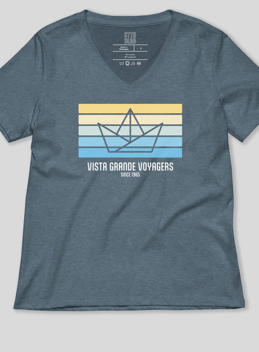 V-Neck: VG Origami Boat Tee - Heather Slate