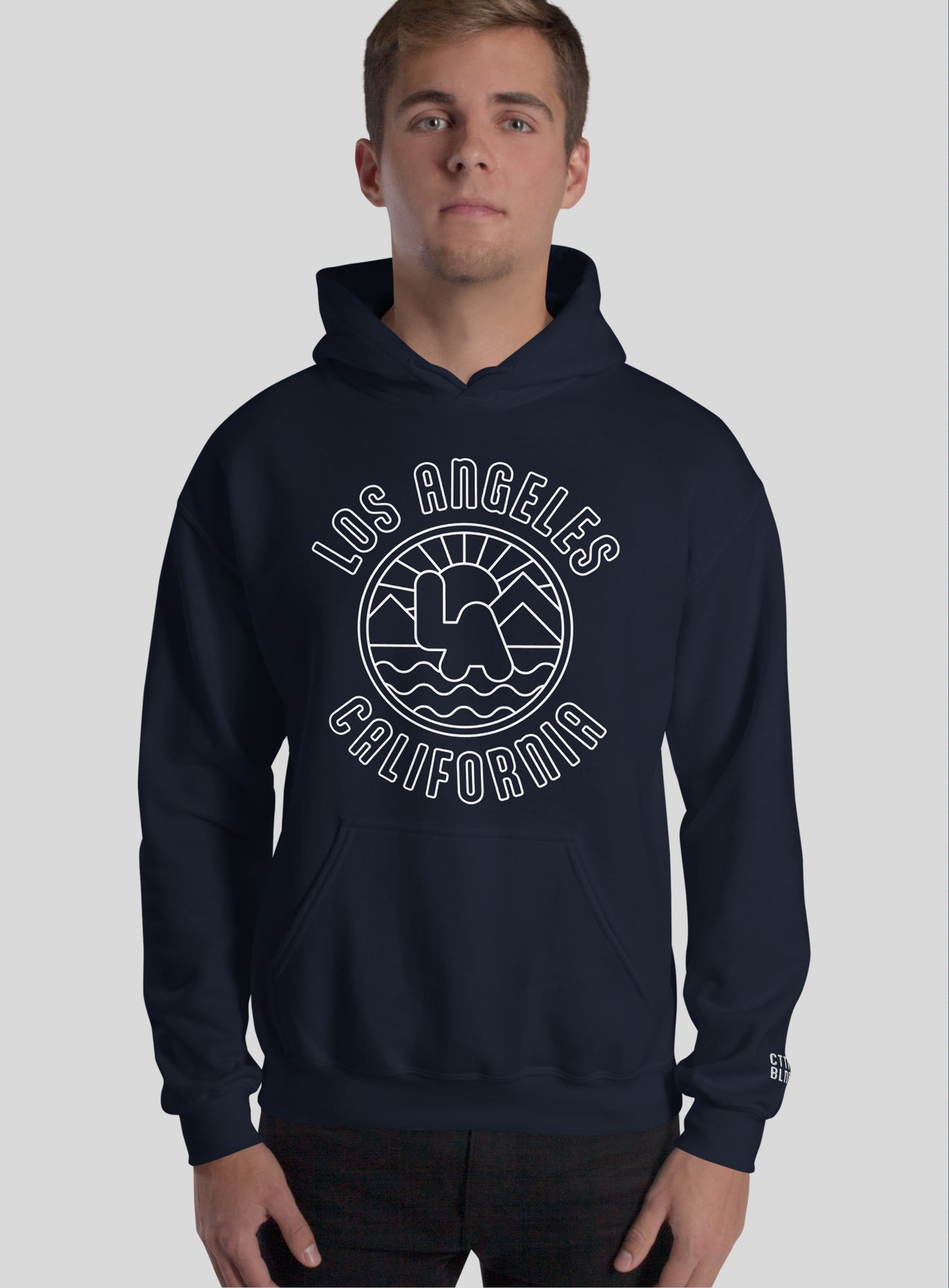 Unisex: Los Angeles Sunrise Pullover Hoodie - Navy