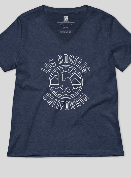 V-Neck: Los Angeles Sunrise Tee - Heather Navy