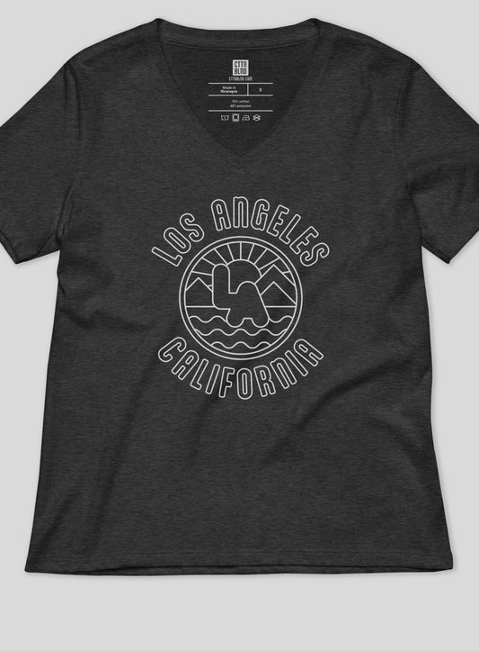 V-Neck: Los Angeles Sunrise Tee - Dark Grey Heather