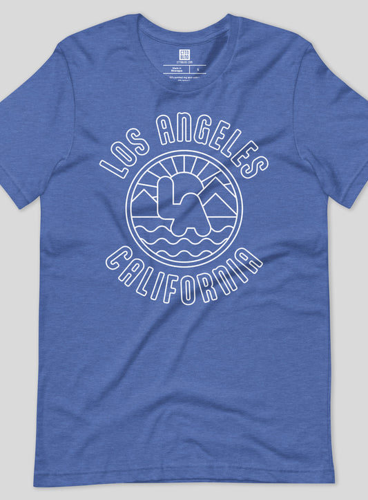 Unisex: Los Angeles Sunrise Tee - Heather True Royal