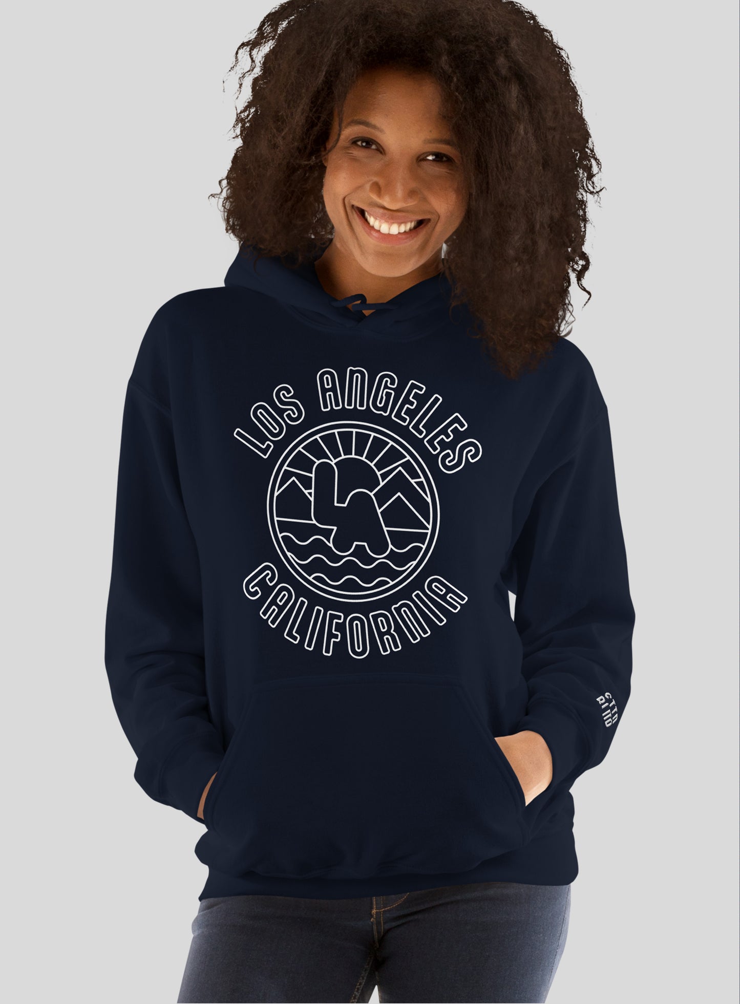 Unisex: Los Angeles Sunrise Pullover Hoodie - Navy