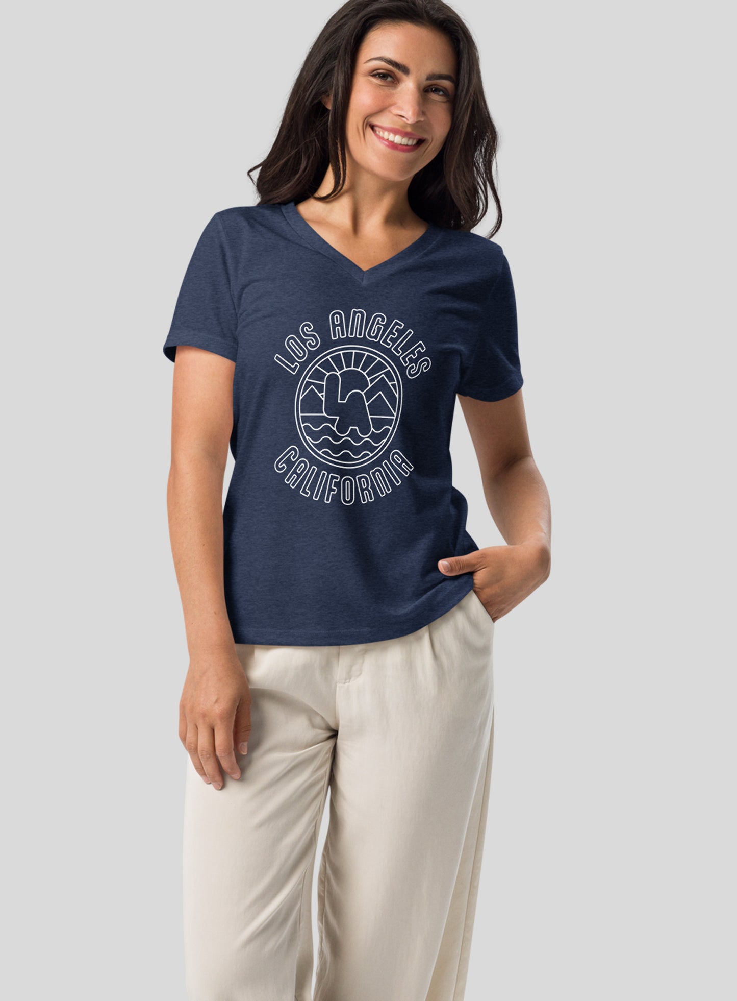 V-Neck: Los Angeles Sunrise Tee - Heather Navy