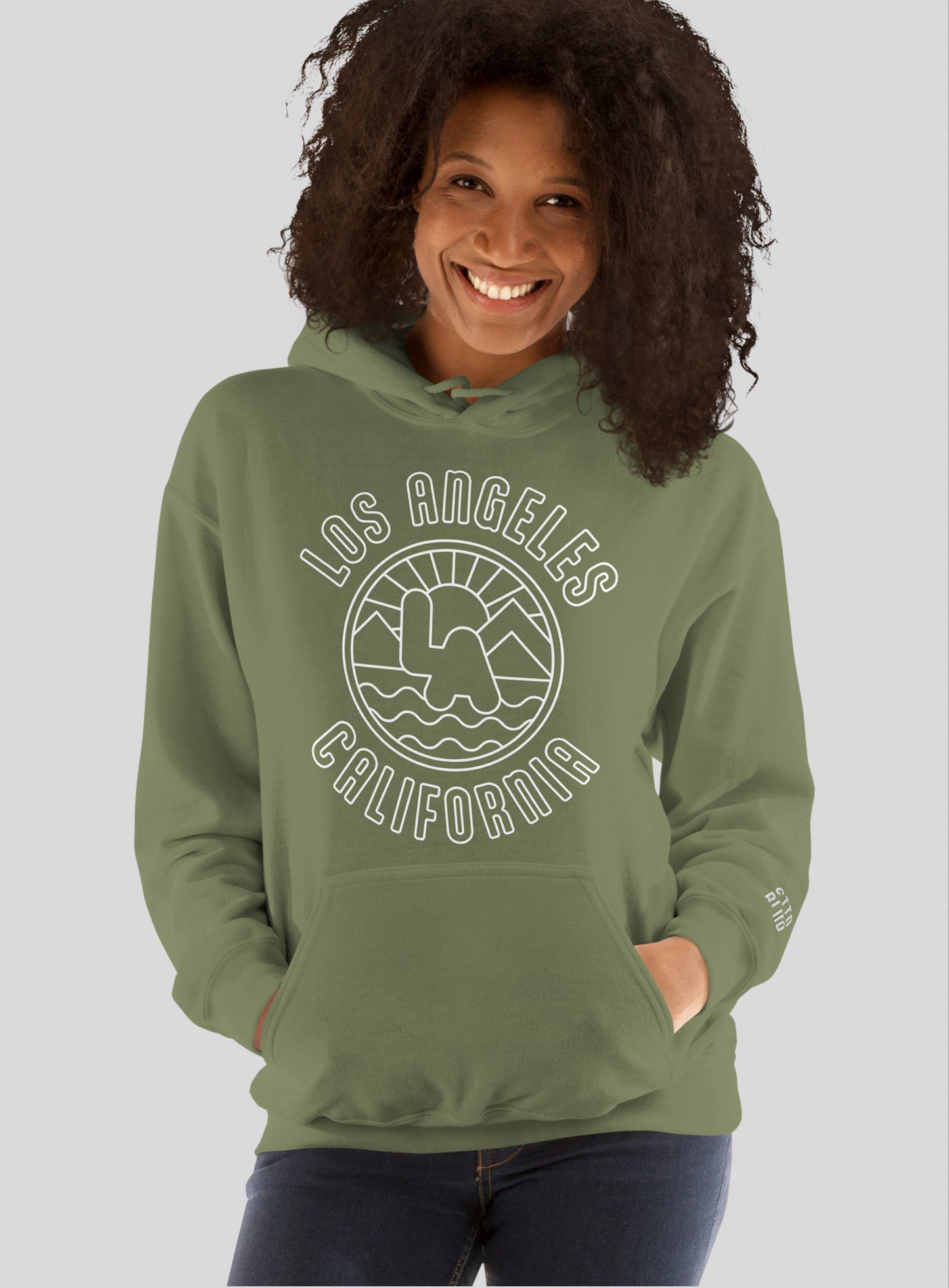 Unisex: Los Angeles Sunrise Pullover Hoodie - Olive