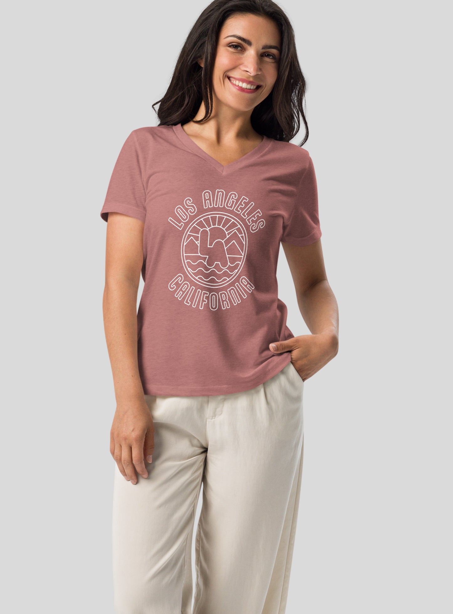 V-Neck: Los Angeles Sunrise Tee - Mauve