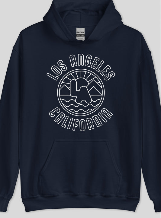 Unisex: Los Angeles Sunrise Pullover Hoodie - Navy